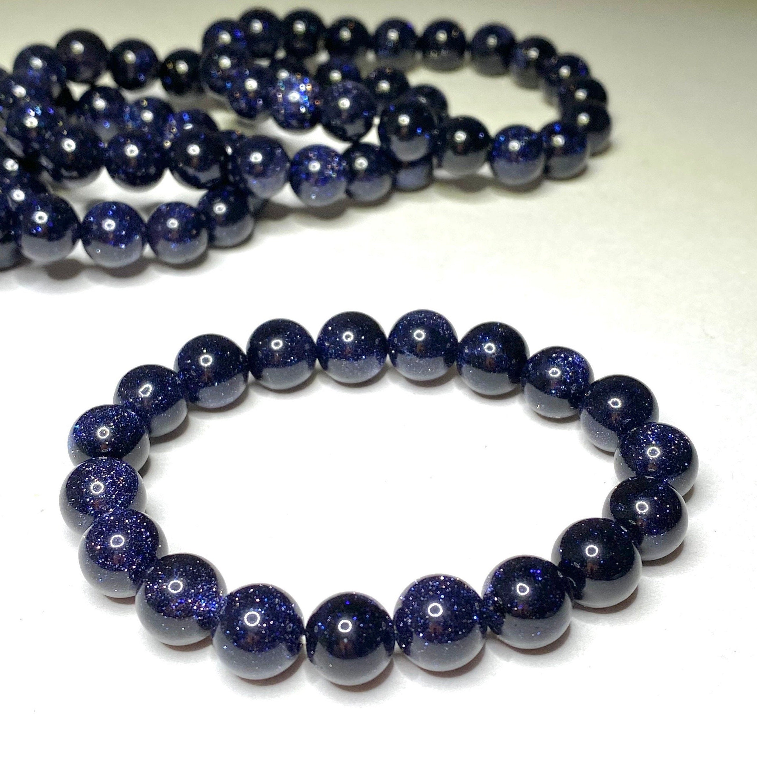 Blue Goldstone Crystal Bracelet: Handmade Gemstone Beaded Bracelet