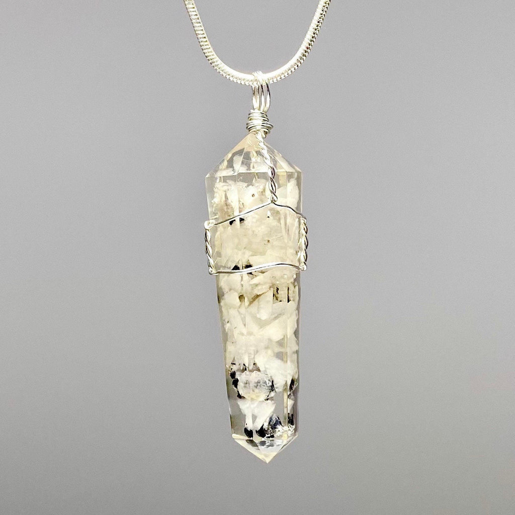Moonstone in Orgonite Wire Wrapped Pendant Necklace