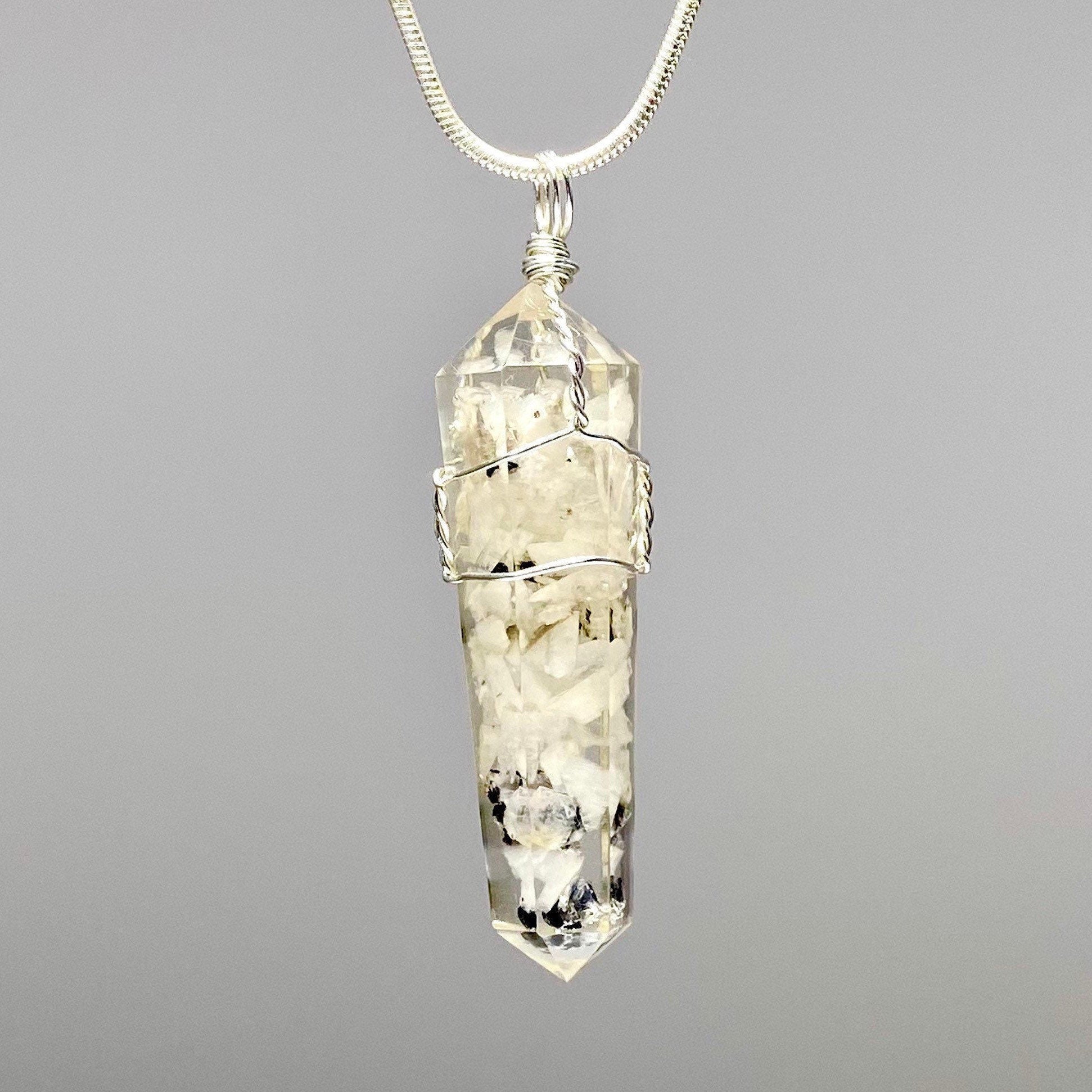 Moonstone in Orgonite Wire Wrapped Pendant Necklace