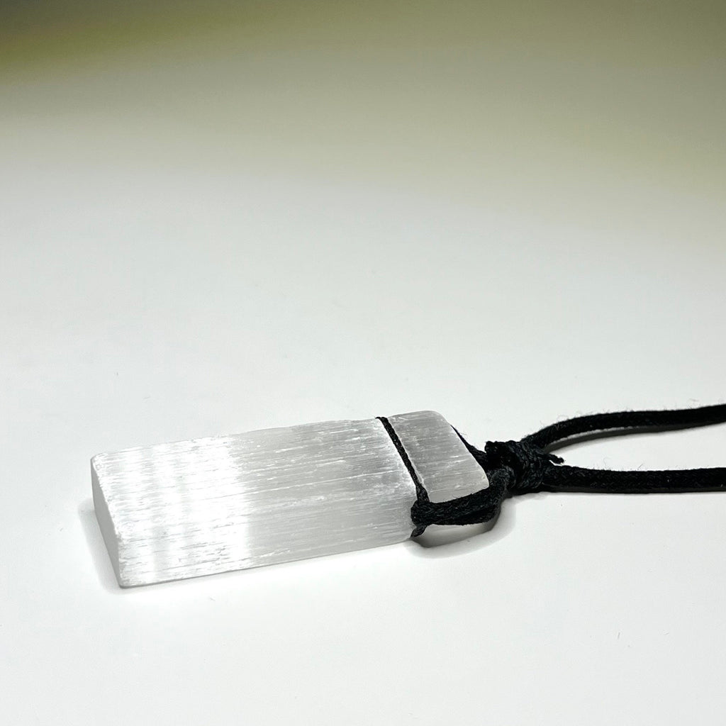 Selenite Crystal Pendant Necklace: Cleansing Gemstone on Black Cord
