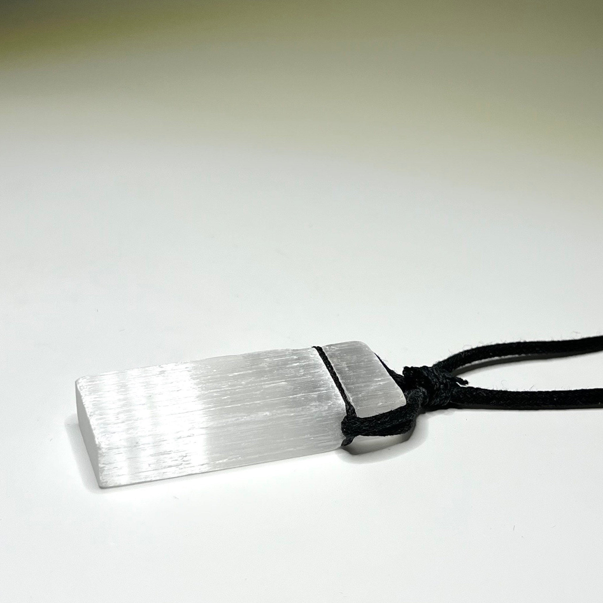 Selenite Crystal Pendant Necklace: Cleansing Gemstone on Black Cord