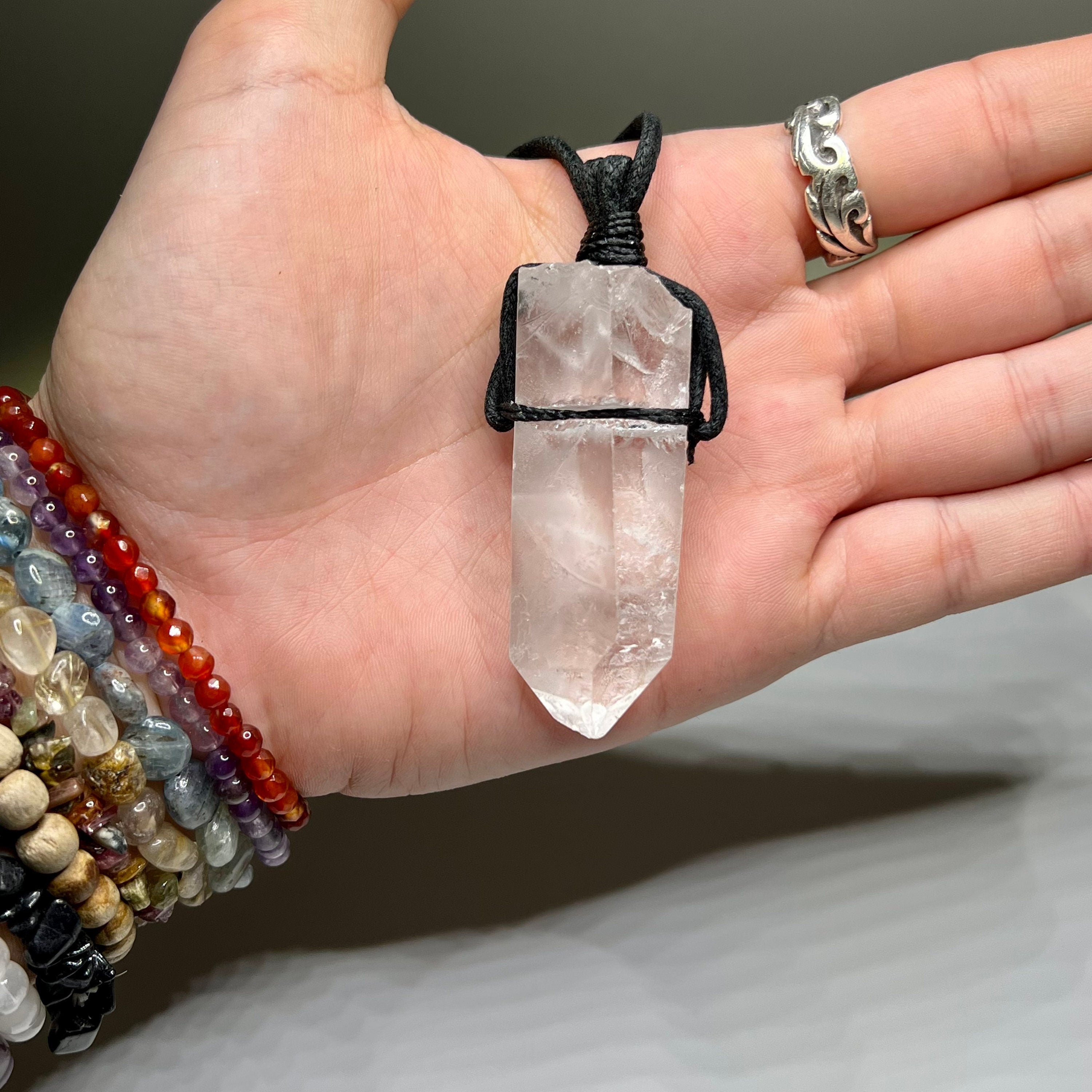Clear Quartz Crystal Cord Necklace