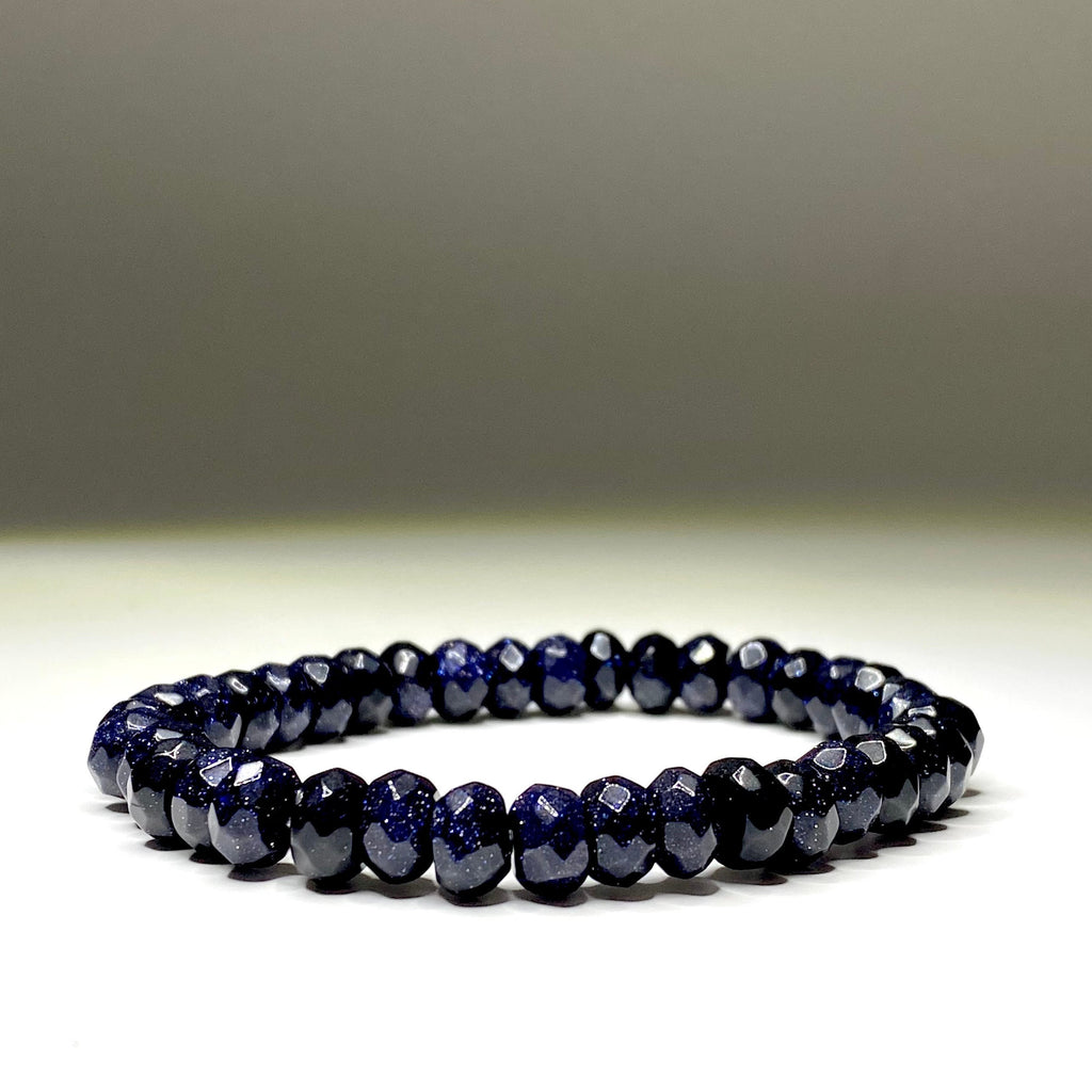Blue Goldstone Crystal Bracelet: Faceted Rondelle Beaded Bracelet