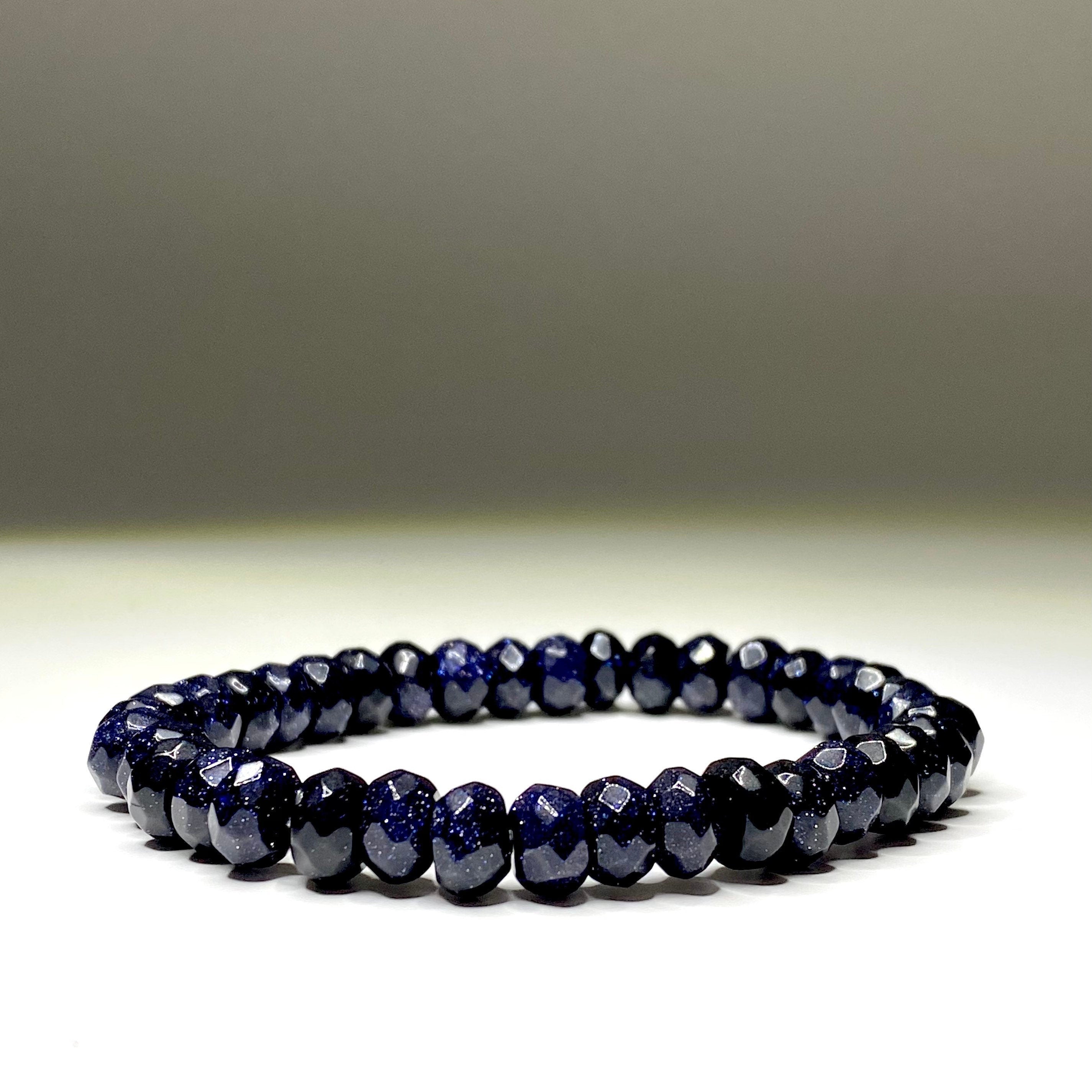 Blue Goldstone Crystal Bracelet: Faceted Rondelle Beaded Bracelet