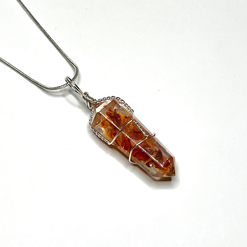 Carnelian in Orgonite Wire Wrapped Pendant Necklace