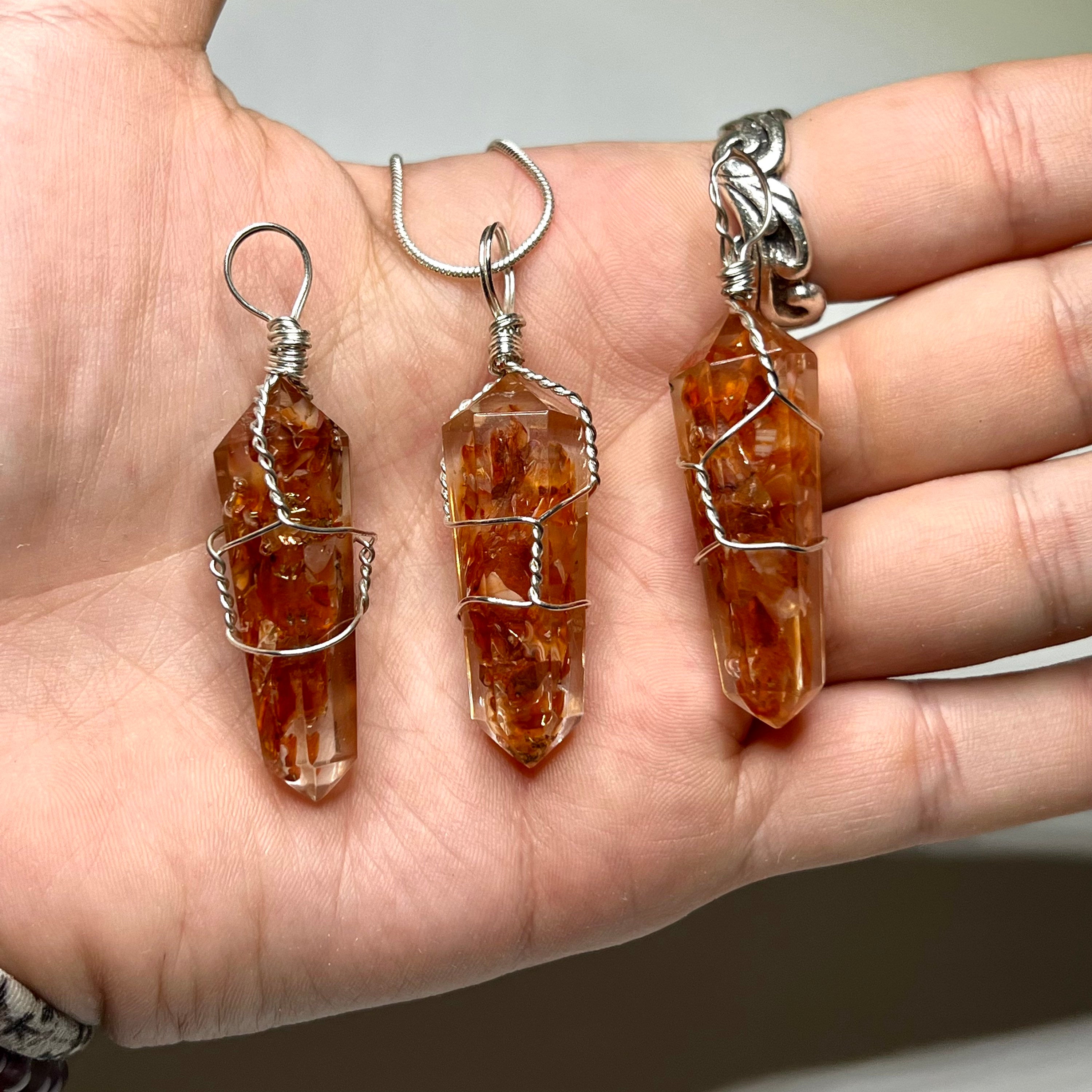 Carnelian in Orgonite Wire Wrapped Pendant Necklace