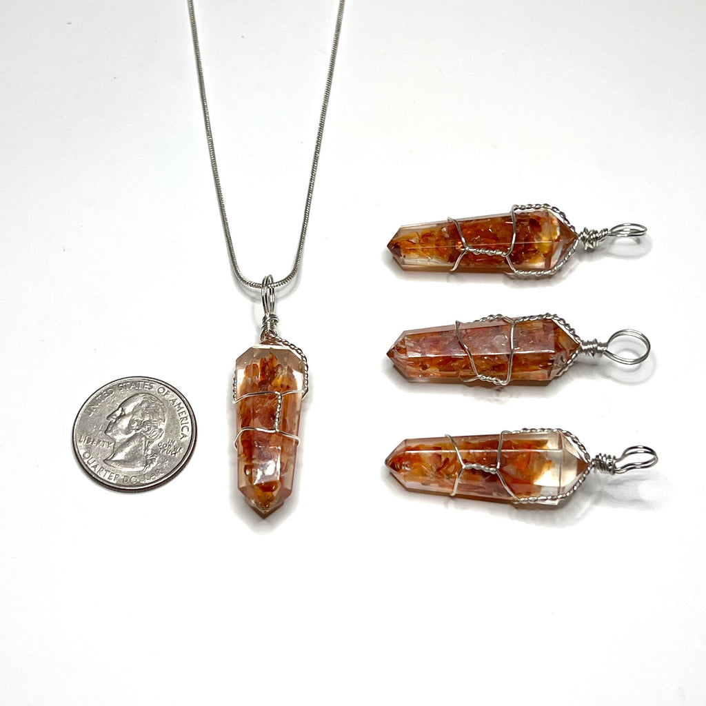 Carnelian in Orgonite Wire Wrapped Pendant Necklace