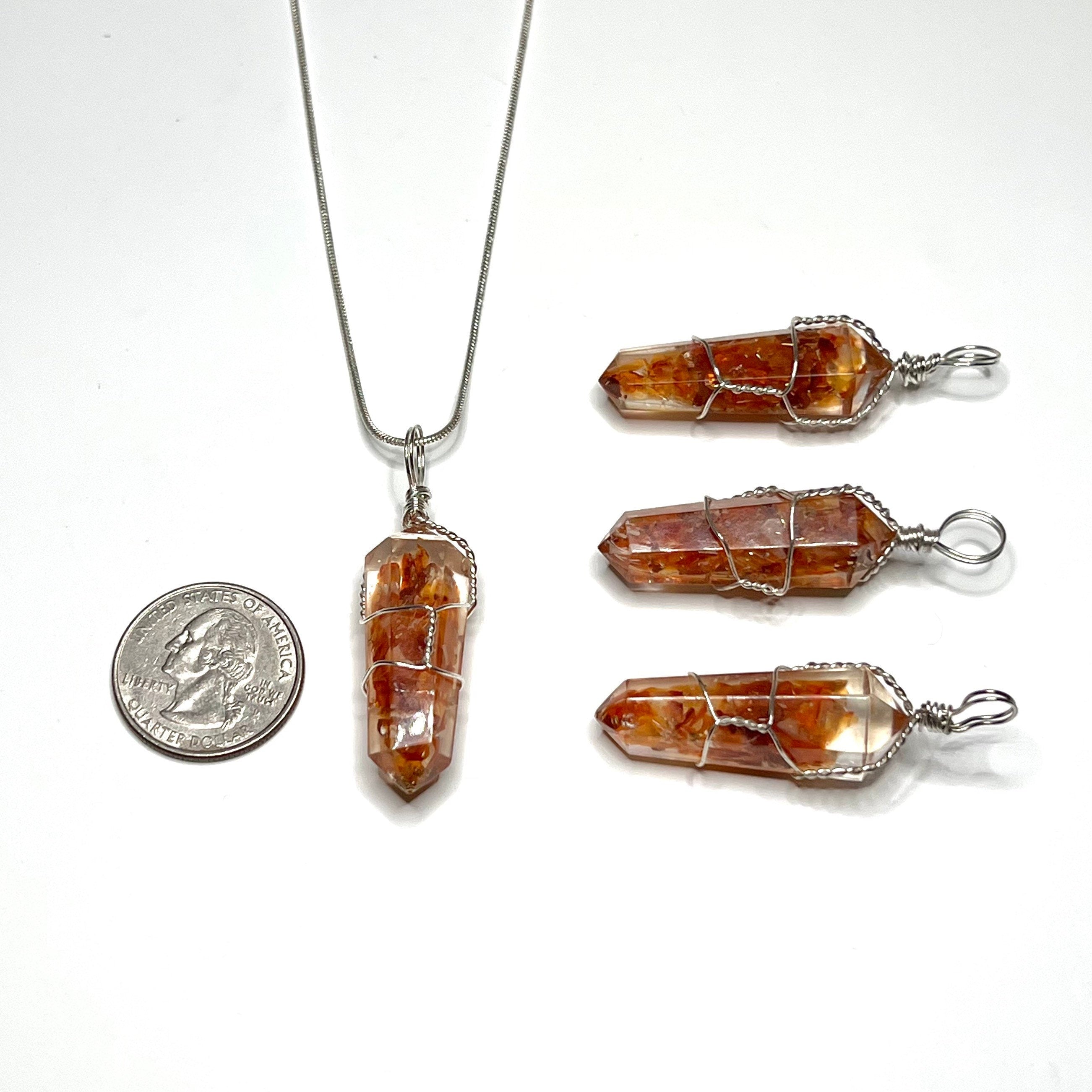 Carnelian in Orgonite Wire Wrapped Pendant Necklace