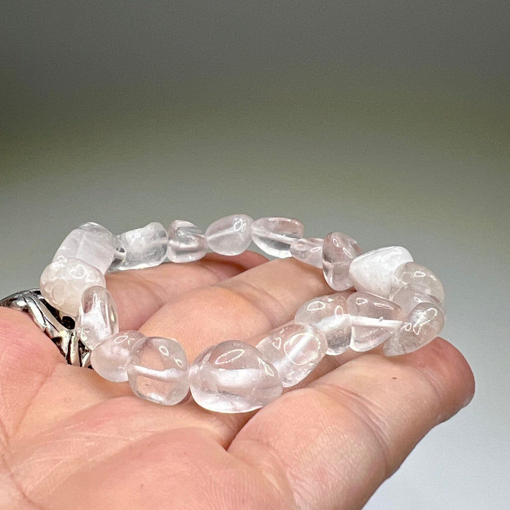 Quartz Crystal Beaded Bracelet: Tumbled Gemstone Stretch Bracelet