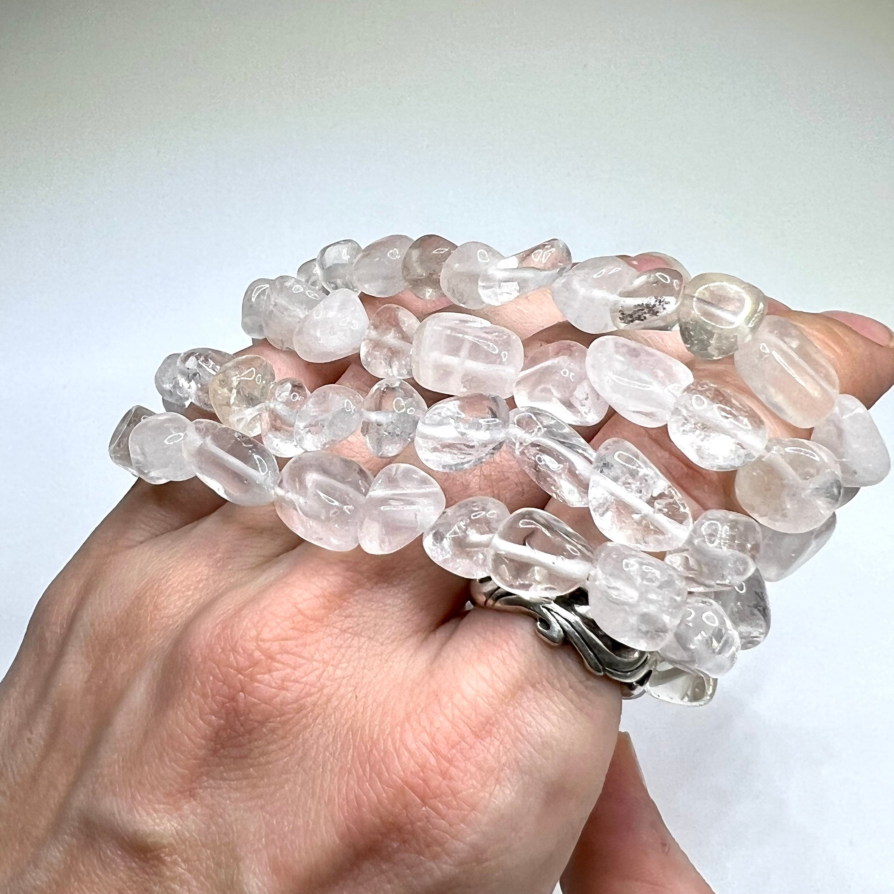 Quartz Crystal Beaded Bracelet: Tumbled Gemstone Stretch Bracelet