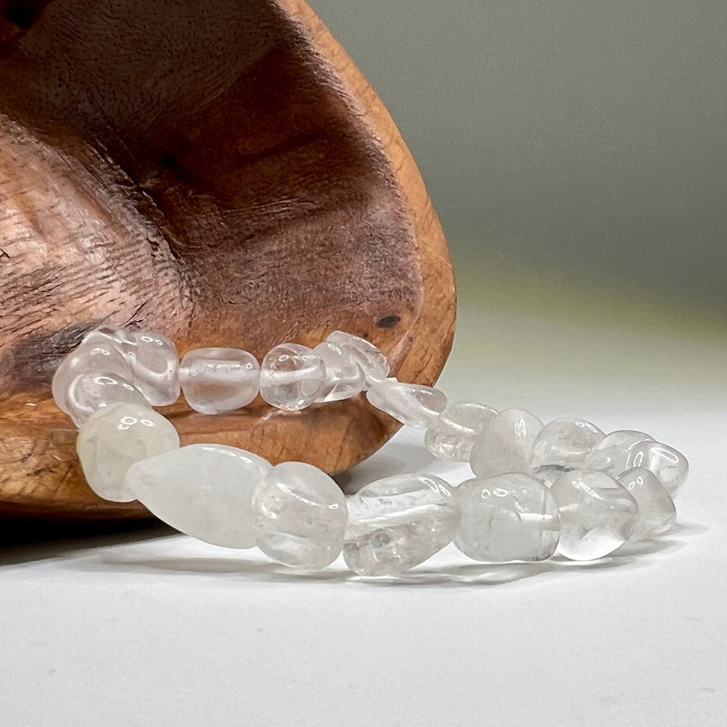 Quartz Crystal Beaded Bracelet: Tumbled Gemstone Stretch Bracelet