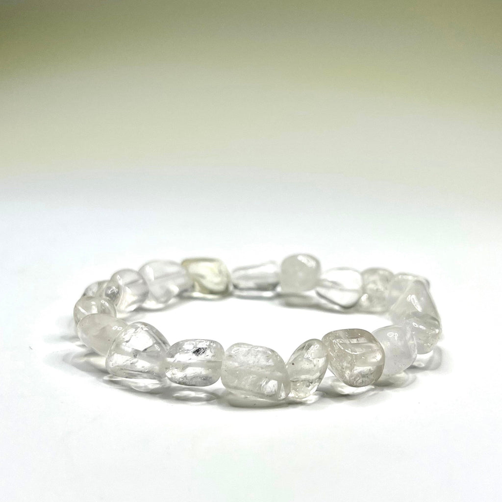 Quartz Crystal Beaded Bracelet: Tumbled Gemstone Stretch Bracelet