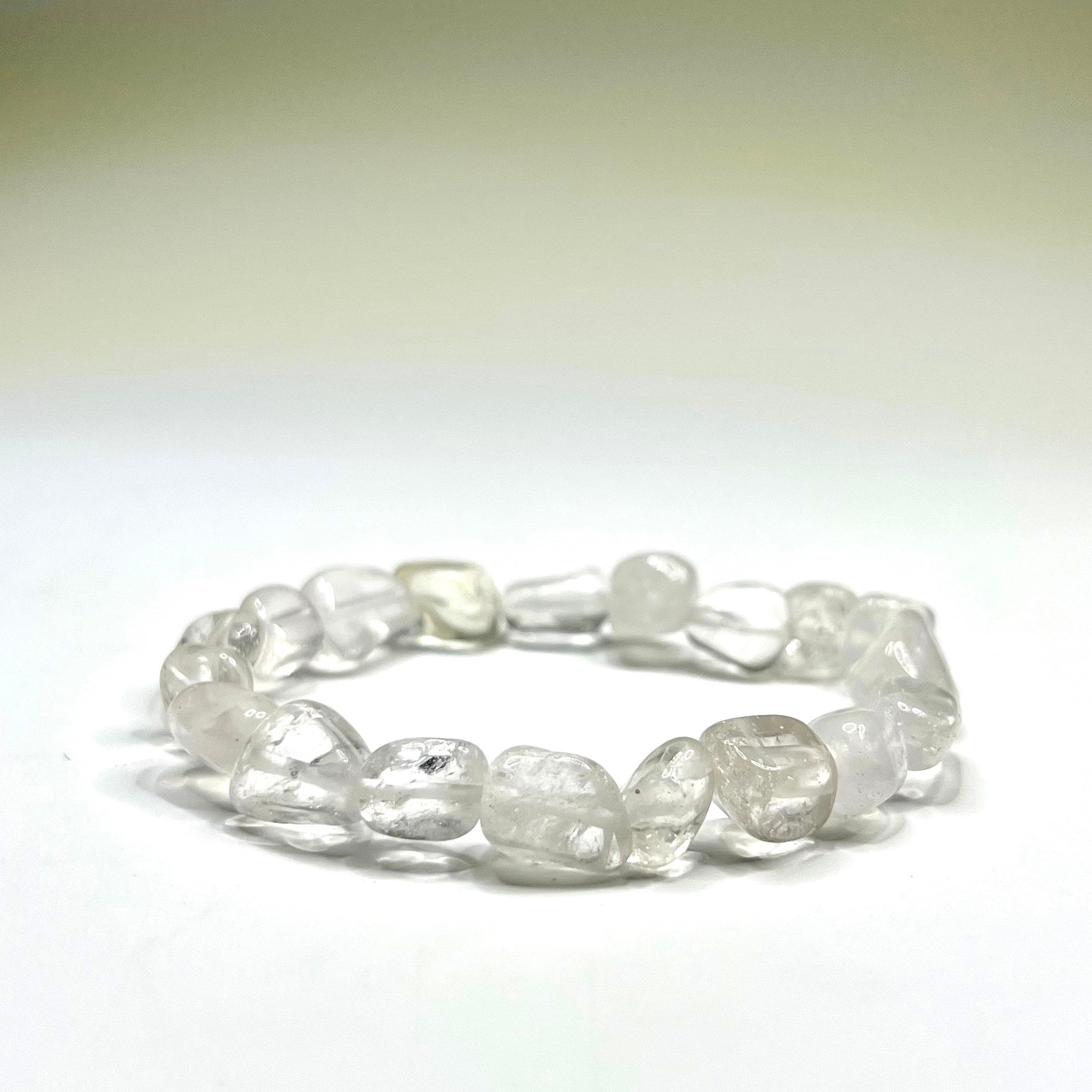 Quartz Crystal Beaded Bracelet: Tumbled Gemstone Stretch Bracelet
