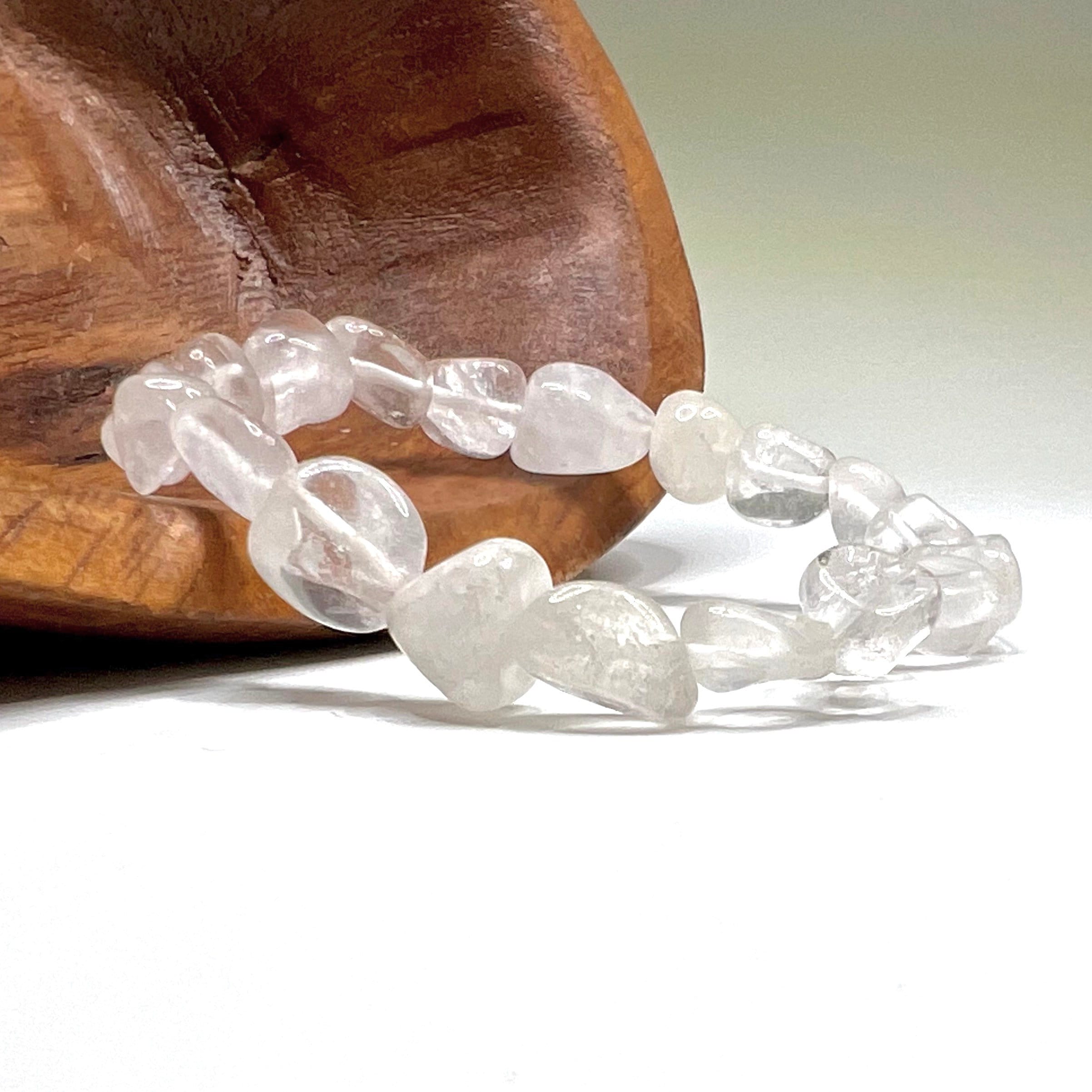 Quartz Crystal Beaded Bracelet: Tumbled Gemstone Stretch Bracelet