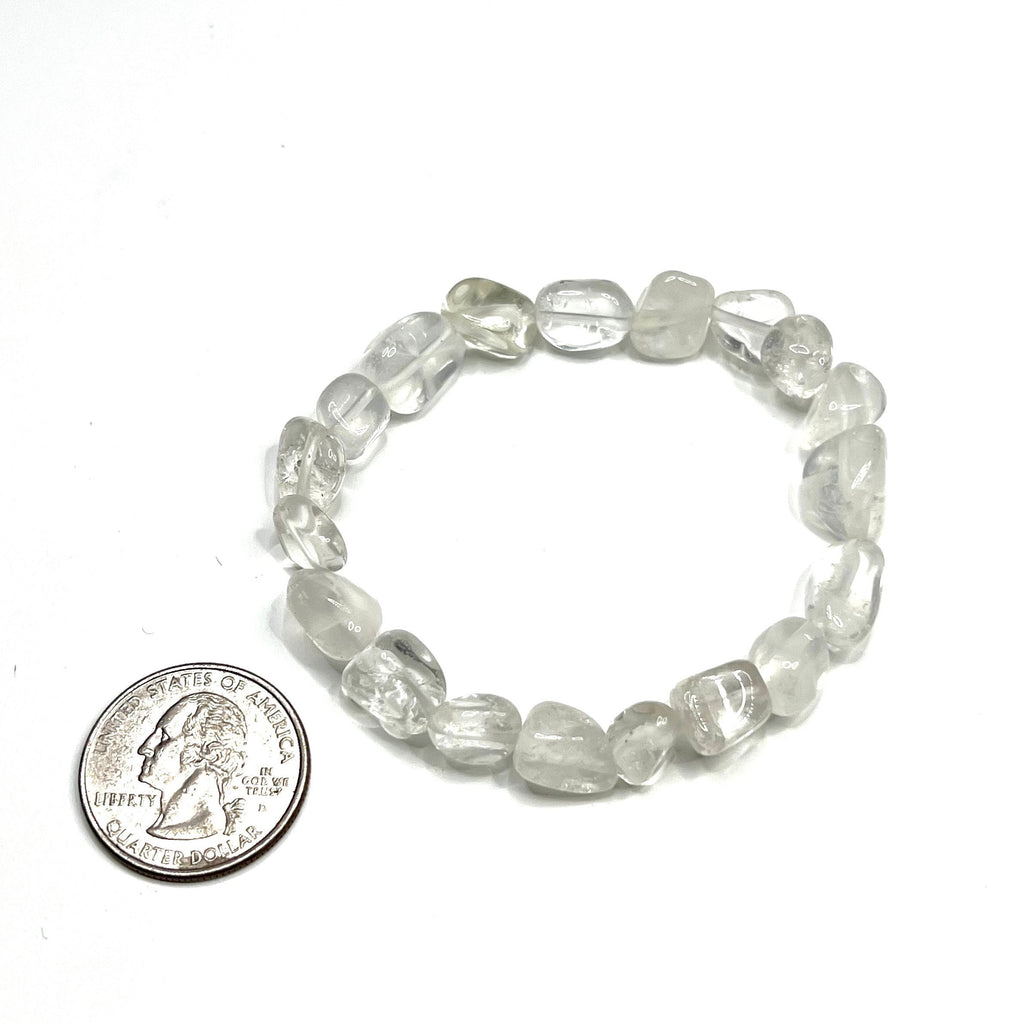 Quartz Crystal Beaded Bracelet: Tumbled Gemstone Stretch Bracelet
