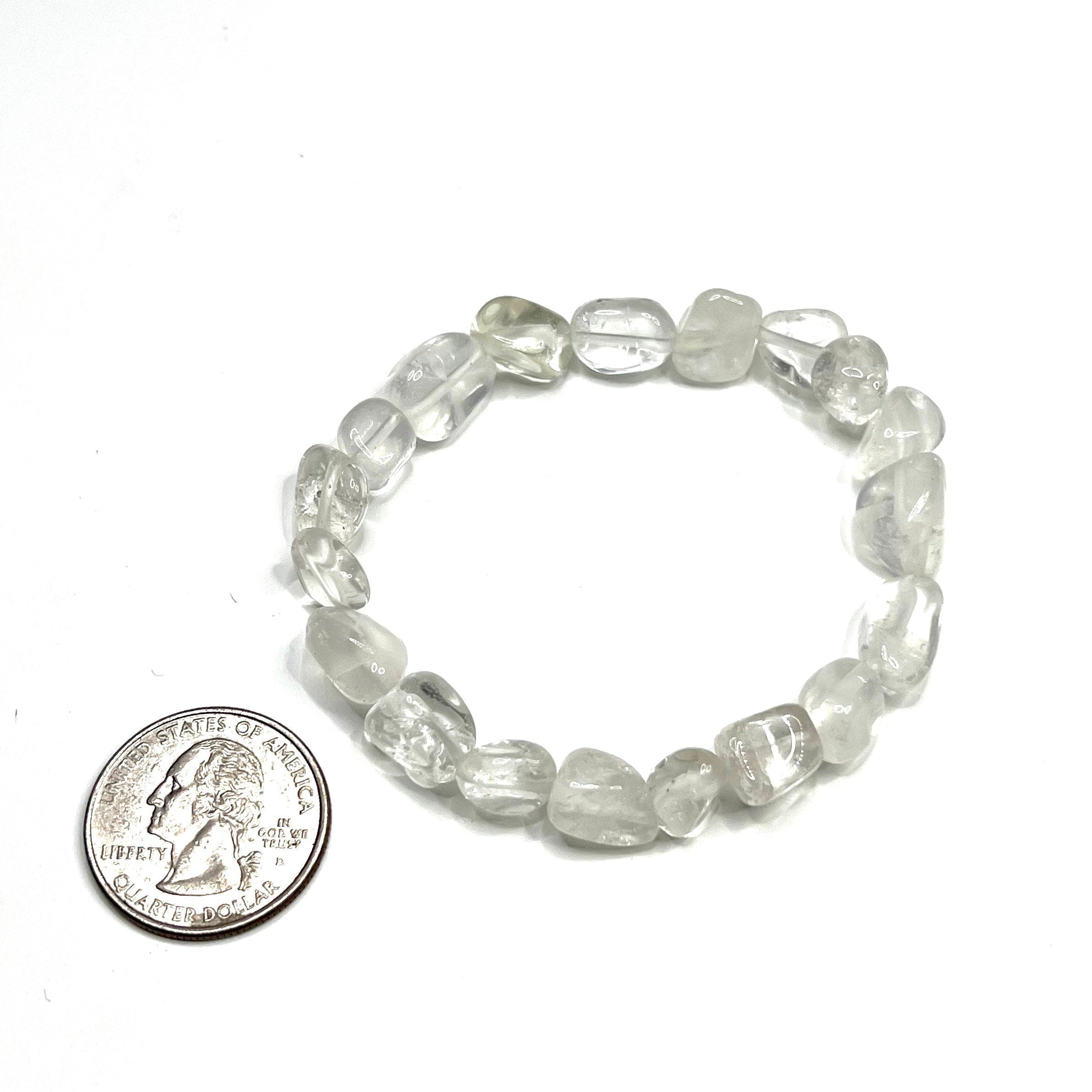 Quartz Crystal Beaded Bracelet: Tumbled Gemstone Stretch Bracelet
