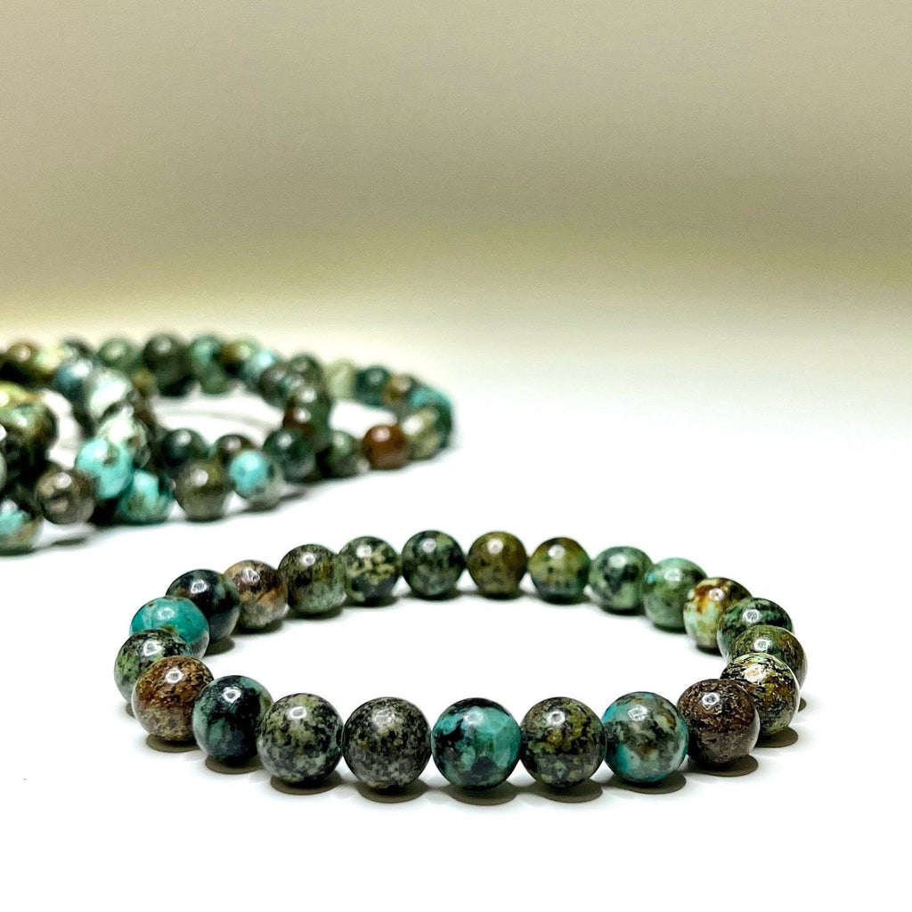 African Turquoise Crystal Bracelet: 8mm Gemstone Beaded Jewelry