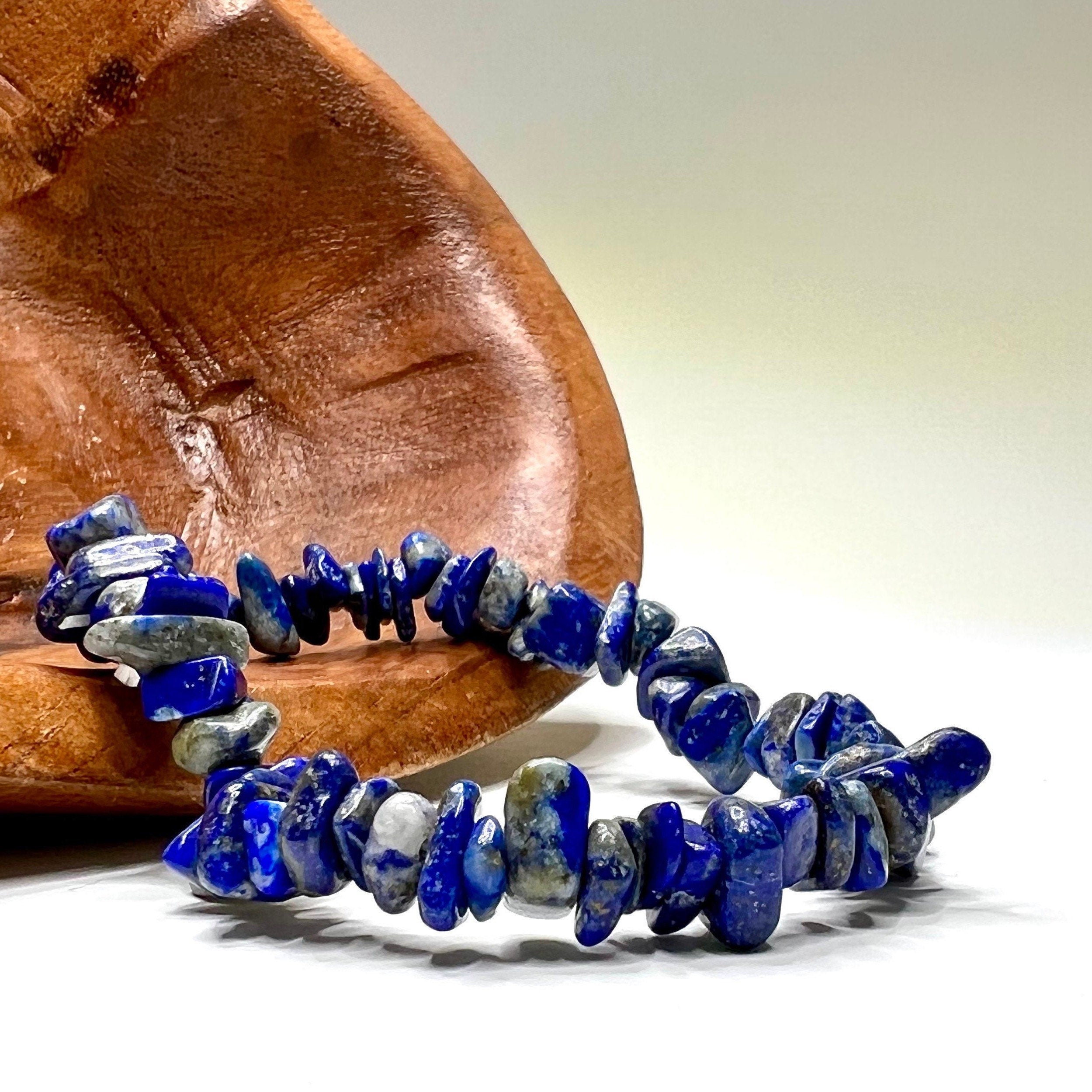 Lapis Lazuli Crystal Chip Bracelet: Gemstone Beaded Stretch Bracelet