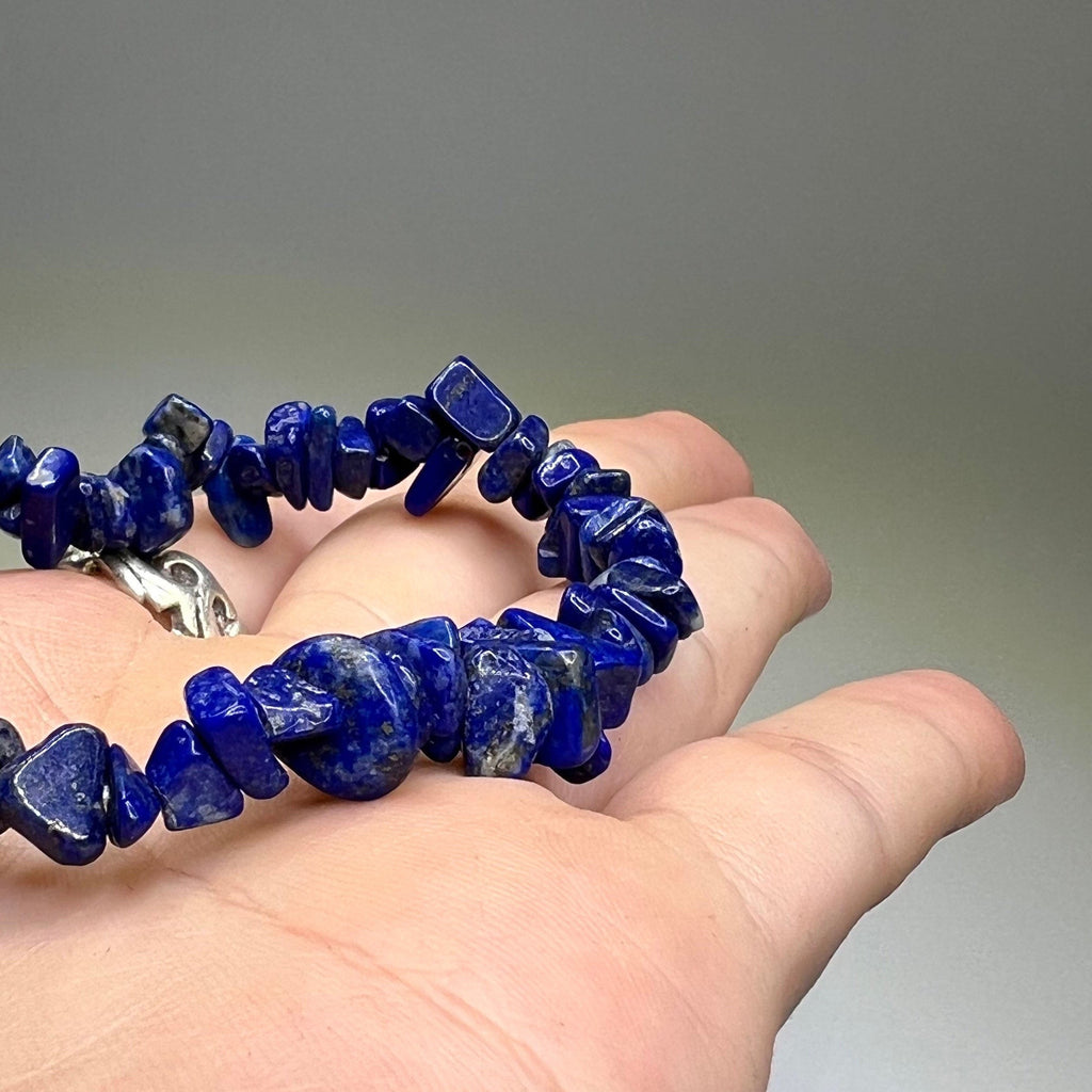 Lapis Lazuli Crystal Chip Bracelet: Gemstone Beaded Stretch Bracelet