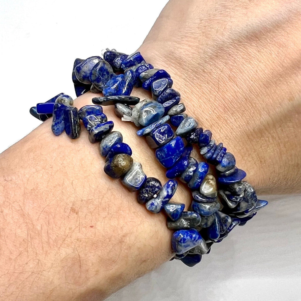 Lapis Lazuli Crystal Chip Bracelet: Gemstone Beaded Stretch Bracelet
