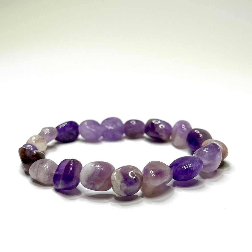 Amethyst Crystal Beaded Bracelet: Handmade Gemstone Stretch Bracelet, 6-10mm Tumbled Beads