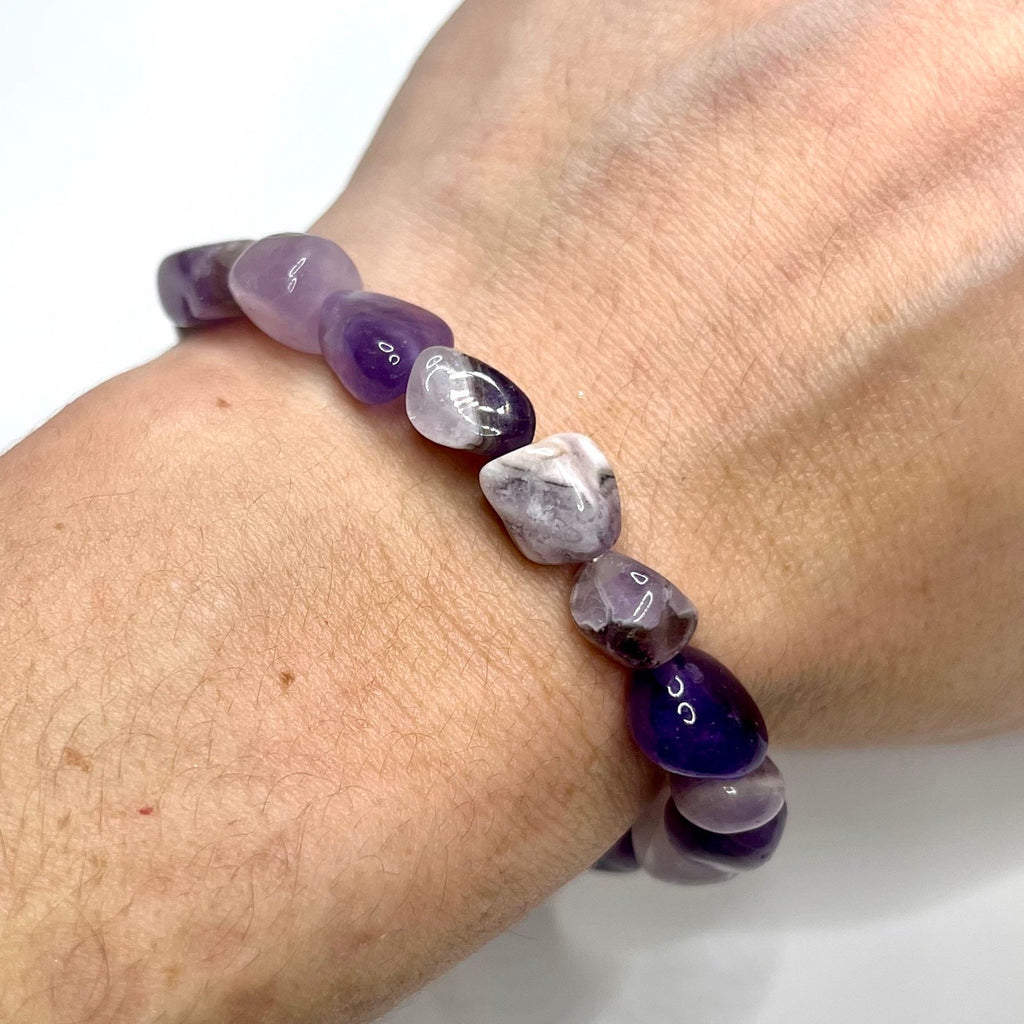 Amethyst Crystal Beaded Bracelet: Handmade Gemstone Stretch Bracelet, 6-10mm Tumbled Beads