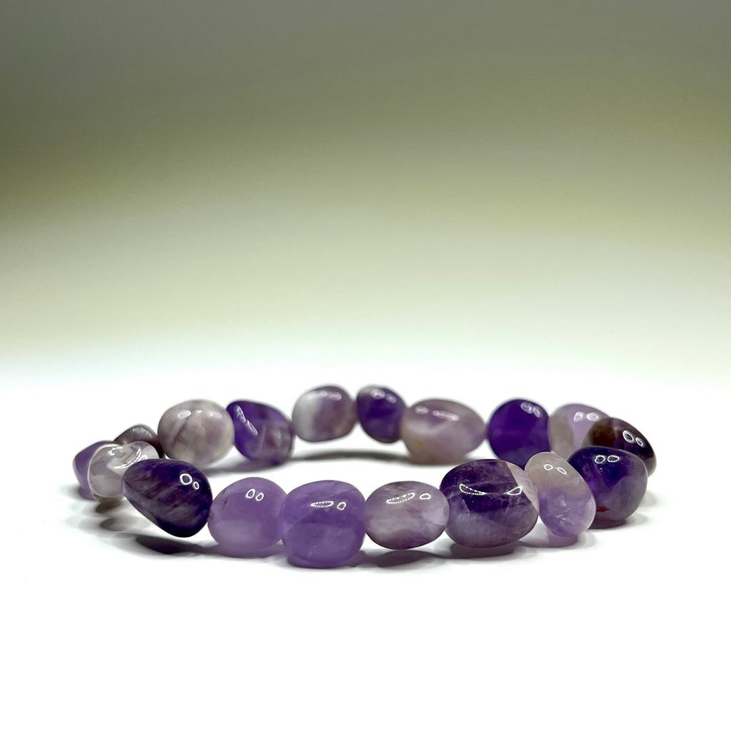 Amethyst Crystal Beaded Bracelet: Handmade Gemstone Stretch Bracelet, 6-10mm Tumbled Beads