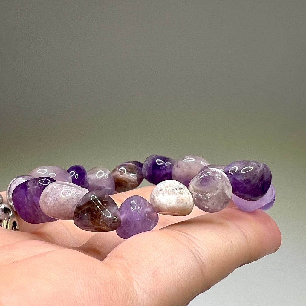 Amethyst Crystal Beaded Bracelet: Handmade Gemstone Stretch Bracelet, 6-10mm Tumbled Beads