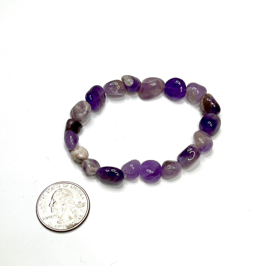 Amethyst Crystal Beaded Bracelet: Handmade Gemstone Stretch Bracelet, 6-10mm Tumbled Beads