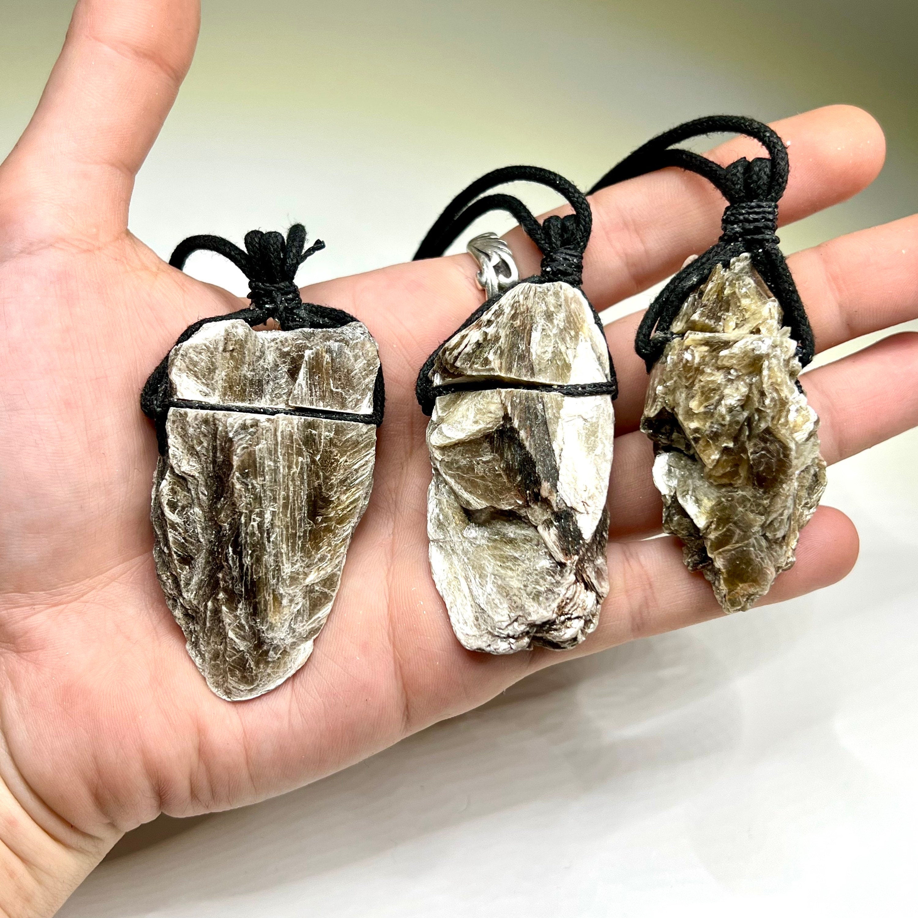 Golden Mica Crystal Cluster Necklace: Muscovite on Black Cord