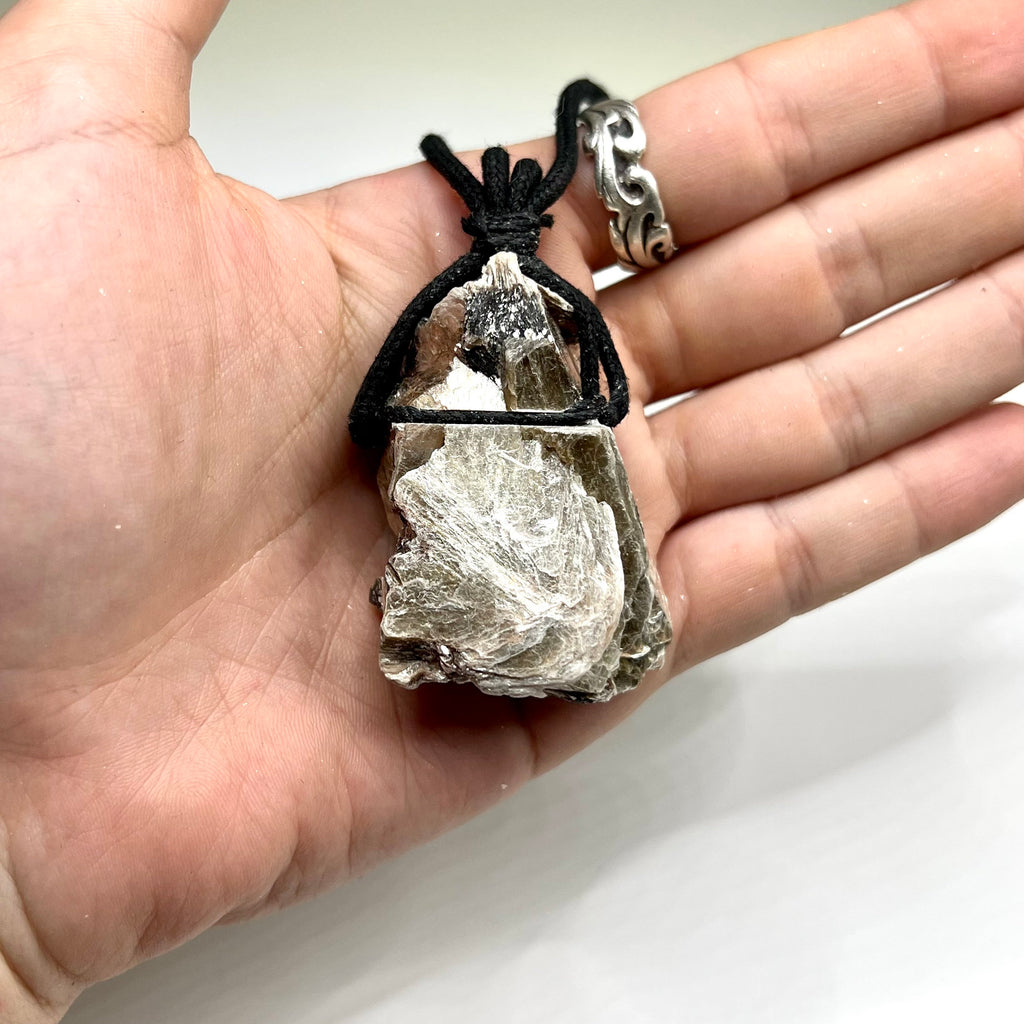 Golden Mica Crystal Cluster Necklace: Muscovite on Black Cord