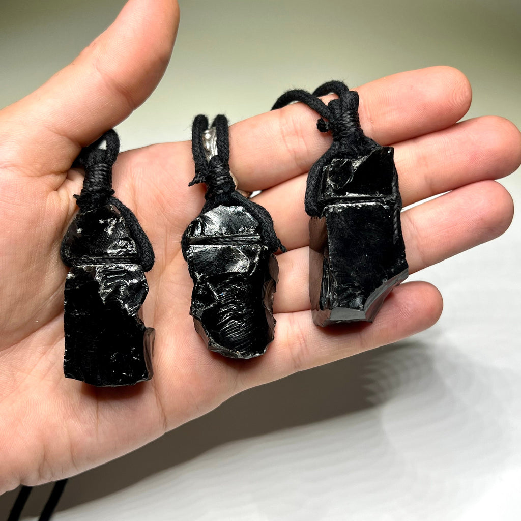Black Obsidian Crystal Cord Necklace: Protection Stone