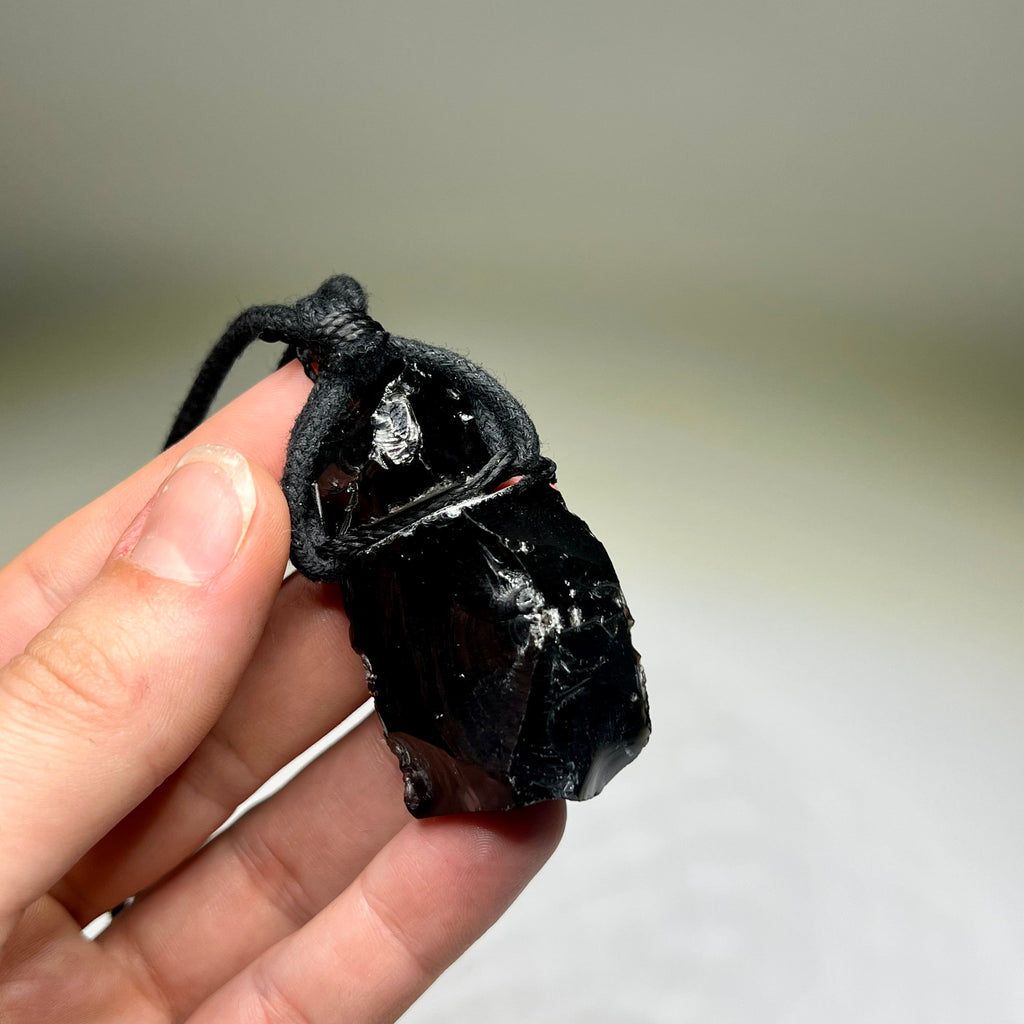 Black Obsidian Crystal Cord Necklace: Protection Stone