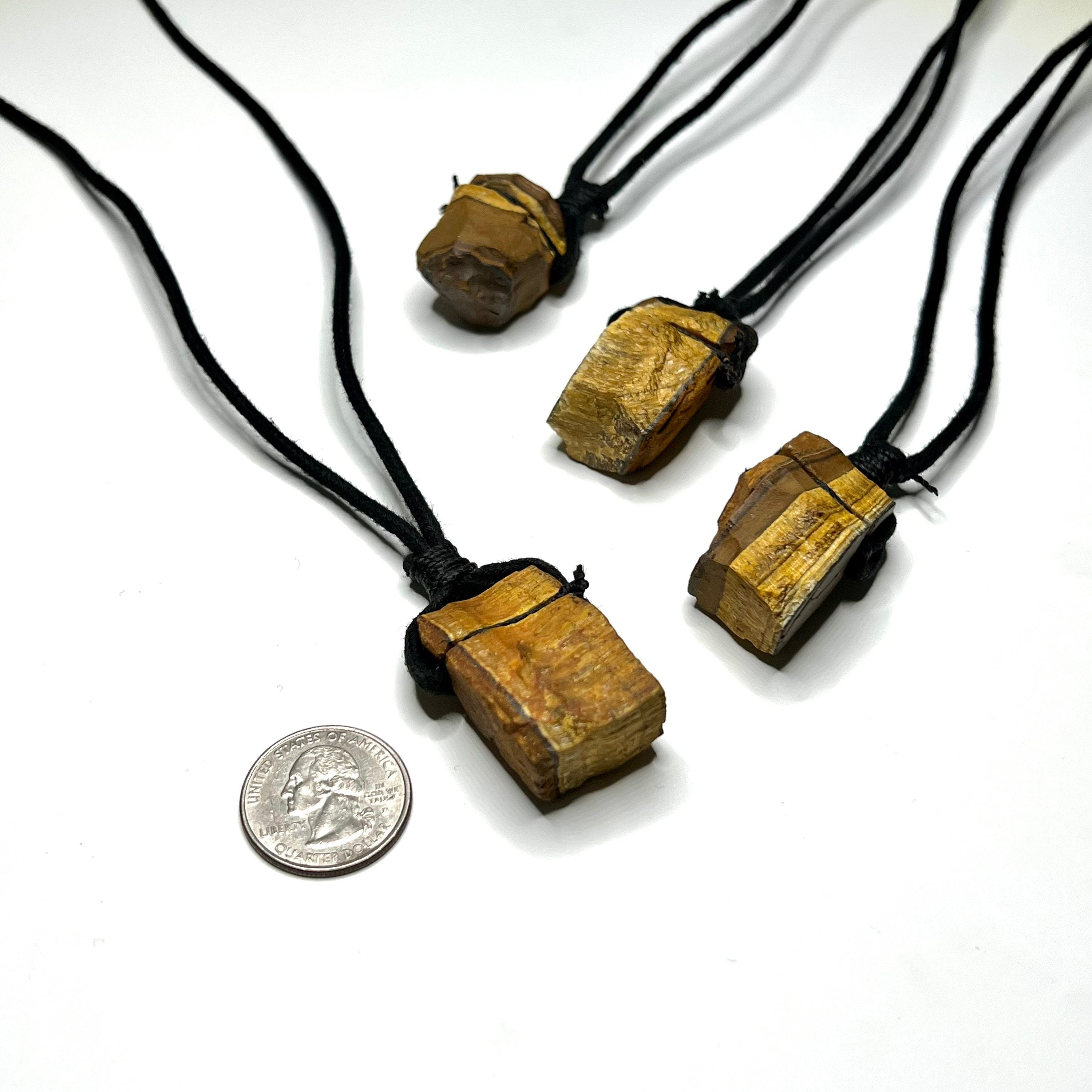 Tiger's Eye Pendant Necklace - Handmade Gemstone Cord Necklace