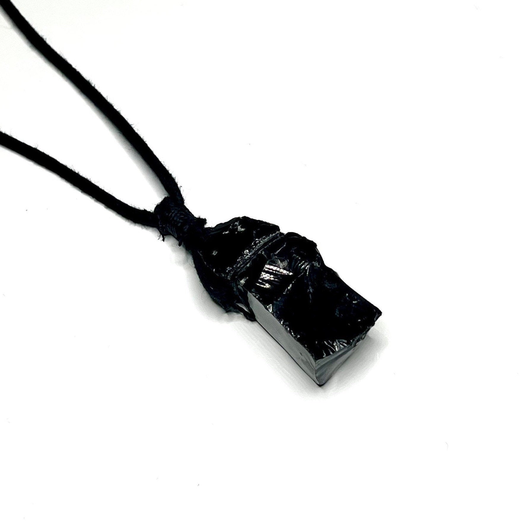Black Obsidian Crystal Cord Necklace: Protection Stone