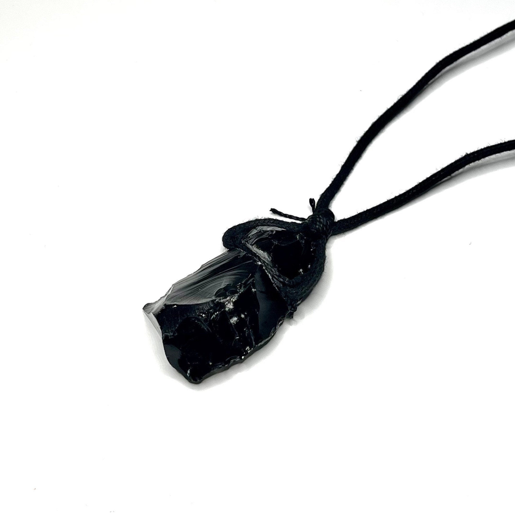 Black Obsidian Crystal Cord Necklace: Protection Stone