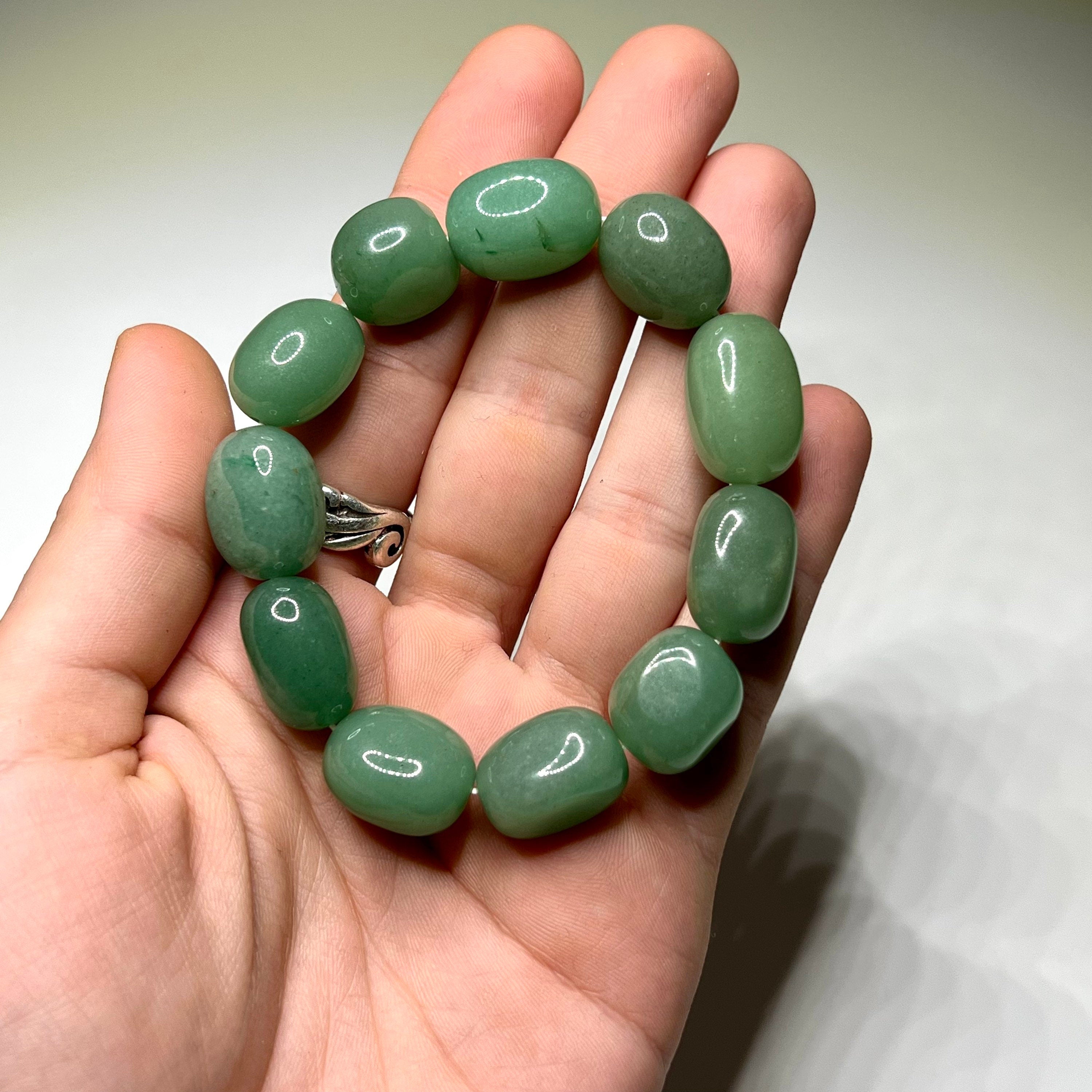 Green Aventurine Crystal Bracelet, Jelly Bean Gemstone Beaded Bracelet