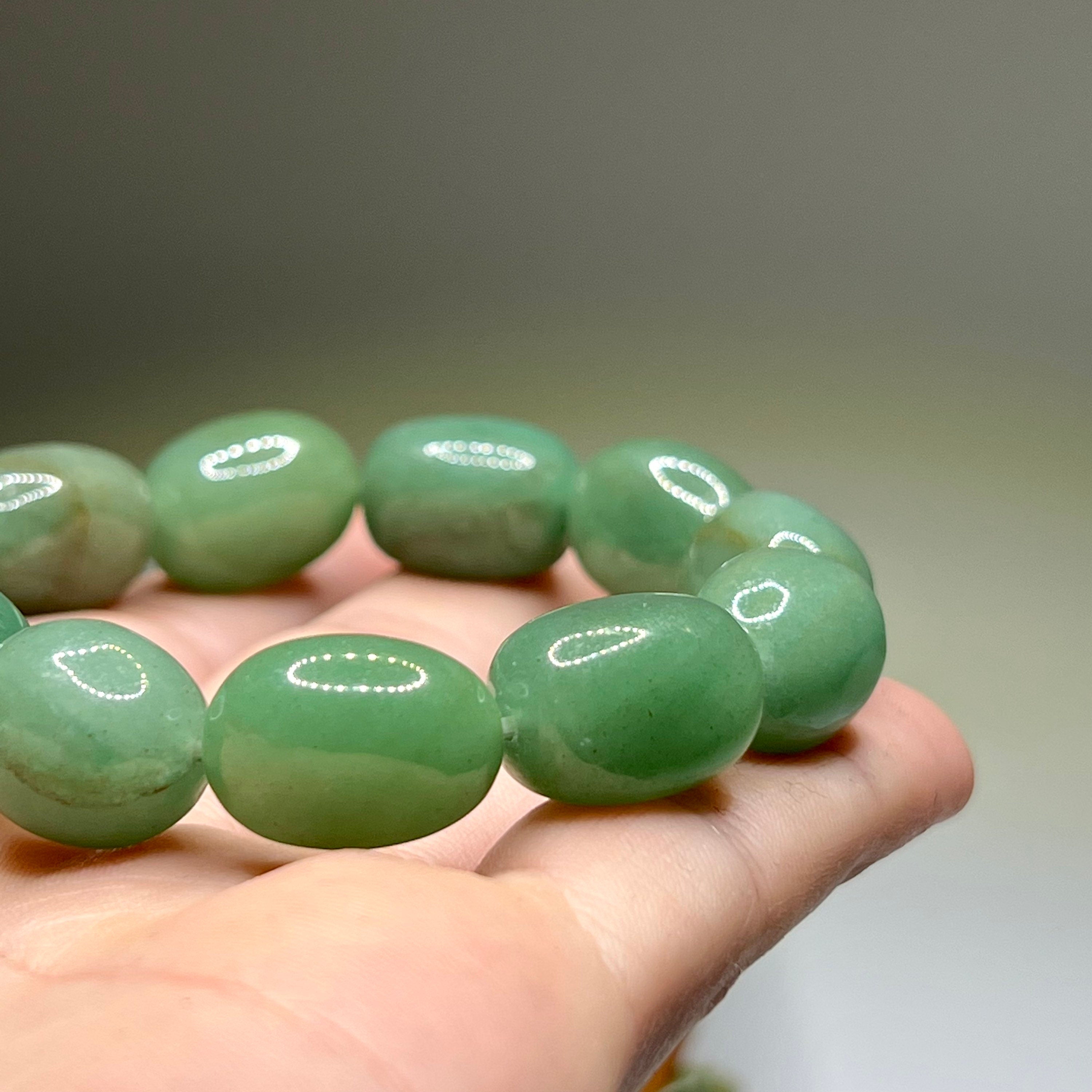 Green Aventurine Crystal Bracelet, Jelly Bean Gemstone Beaded Bracelet