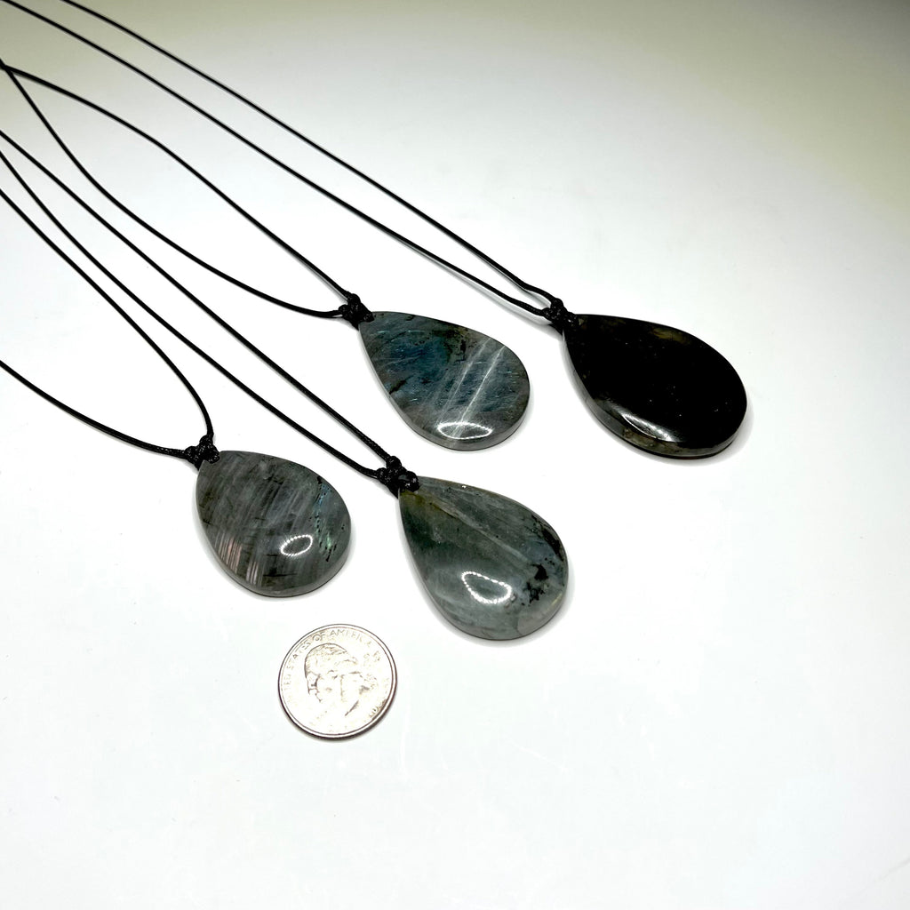 Labradorite Gemstone Pendant | Handmade Necklace on Black Cord