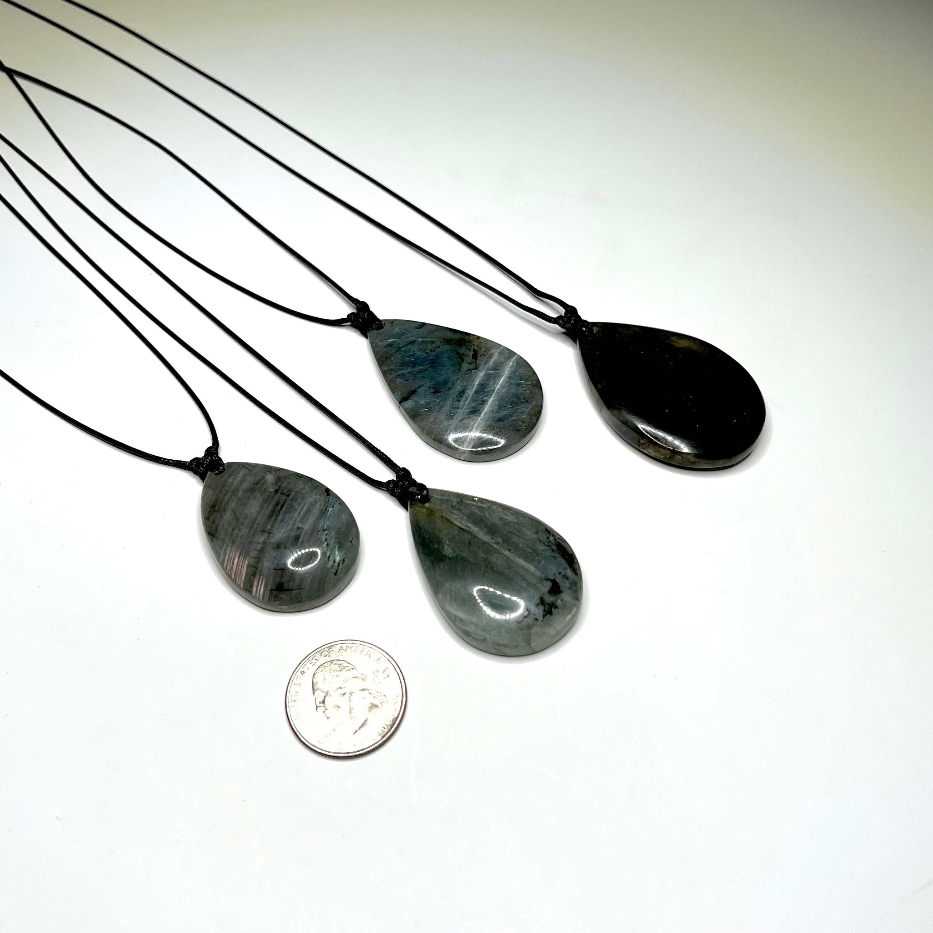 Labradorite Gemstone Pendant | Handmade Necklace on Black Cord