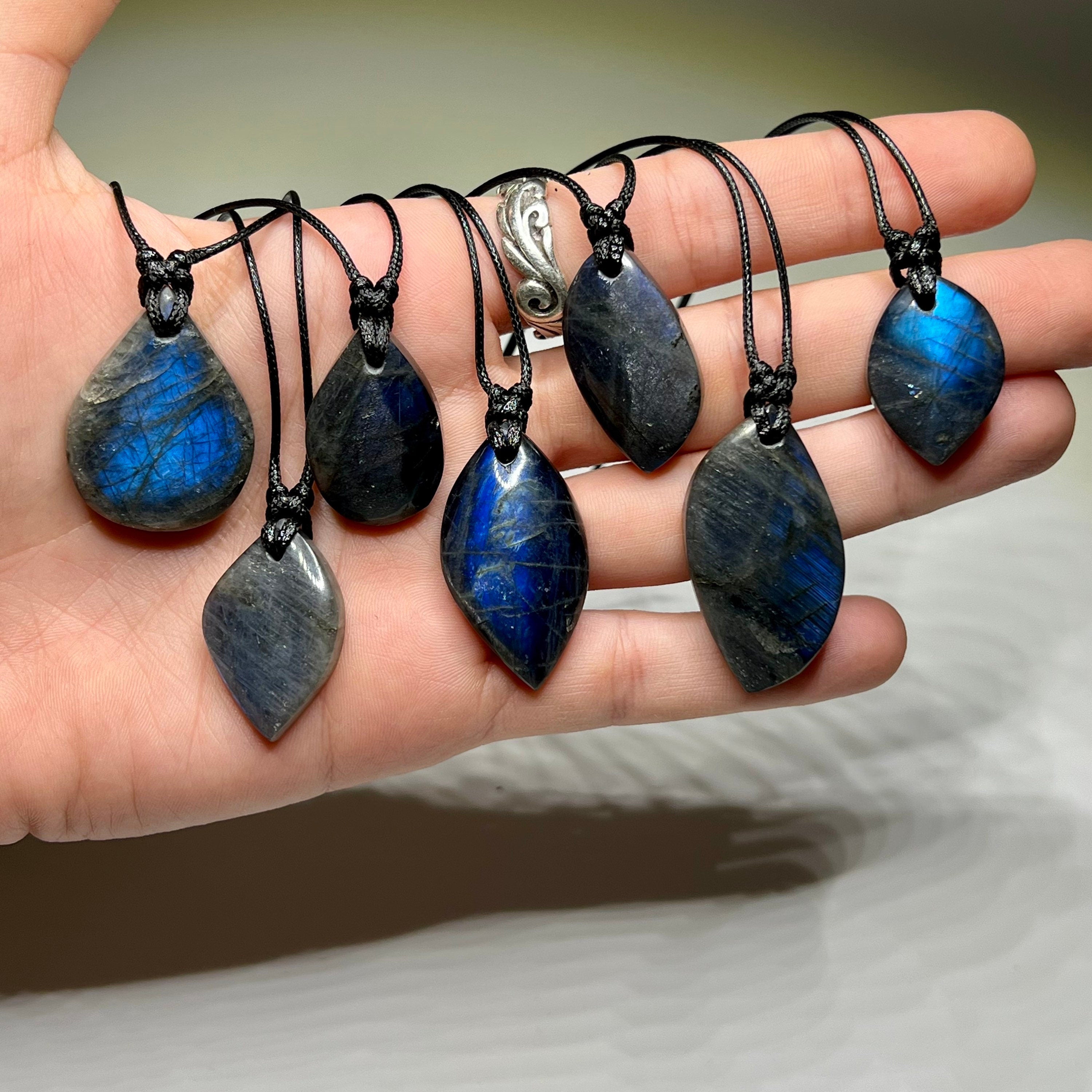 Labradorite Gemstone Pendant | Handmade Necklace on Black Cord