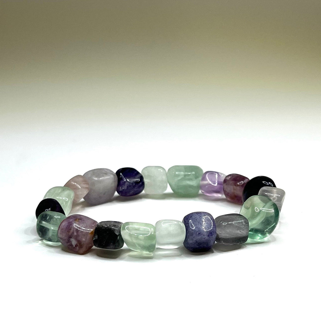 Rainbow Fluorite Crystal Bracelet, Tumbled Gemstone Beaded Bracelet