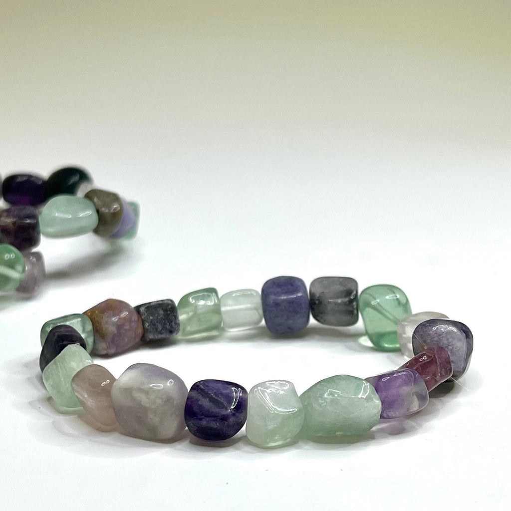 Rainbow Fluorite Crystal Bracelet, Tumbled Gemstone Beaded Bracelet