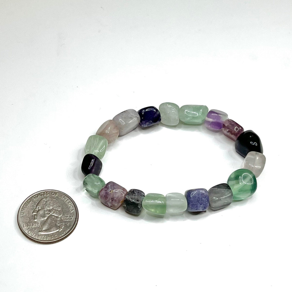 Rainbow Fluorite Crystal Bracelet, Tumbled Gemstone Beaded Bracelet
