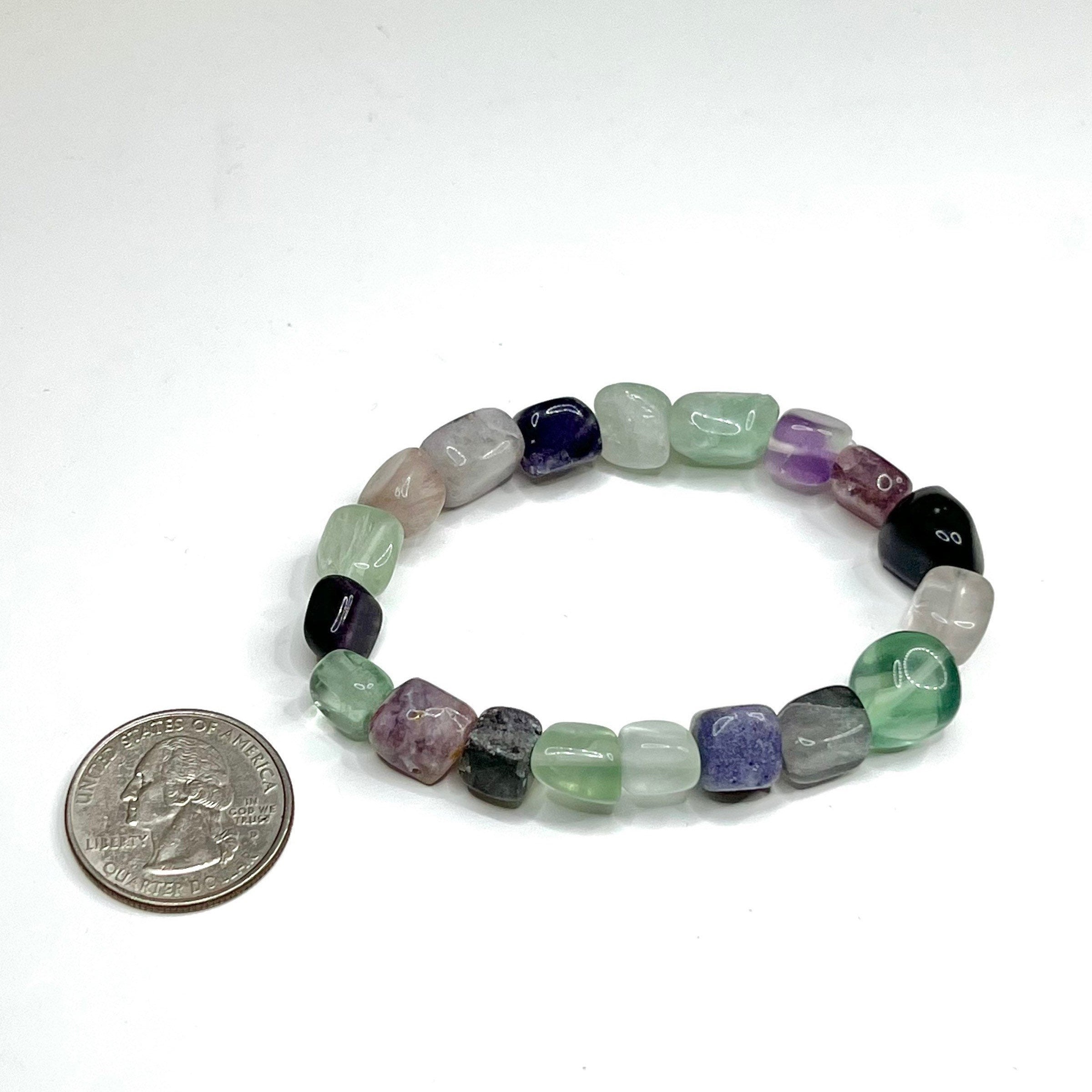Rainbow Fluorite Crystal Bracelet, Tumbled Gemstone Beaded Bracelet