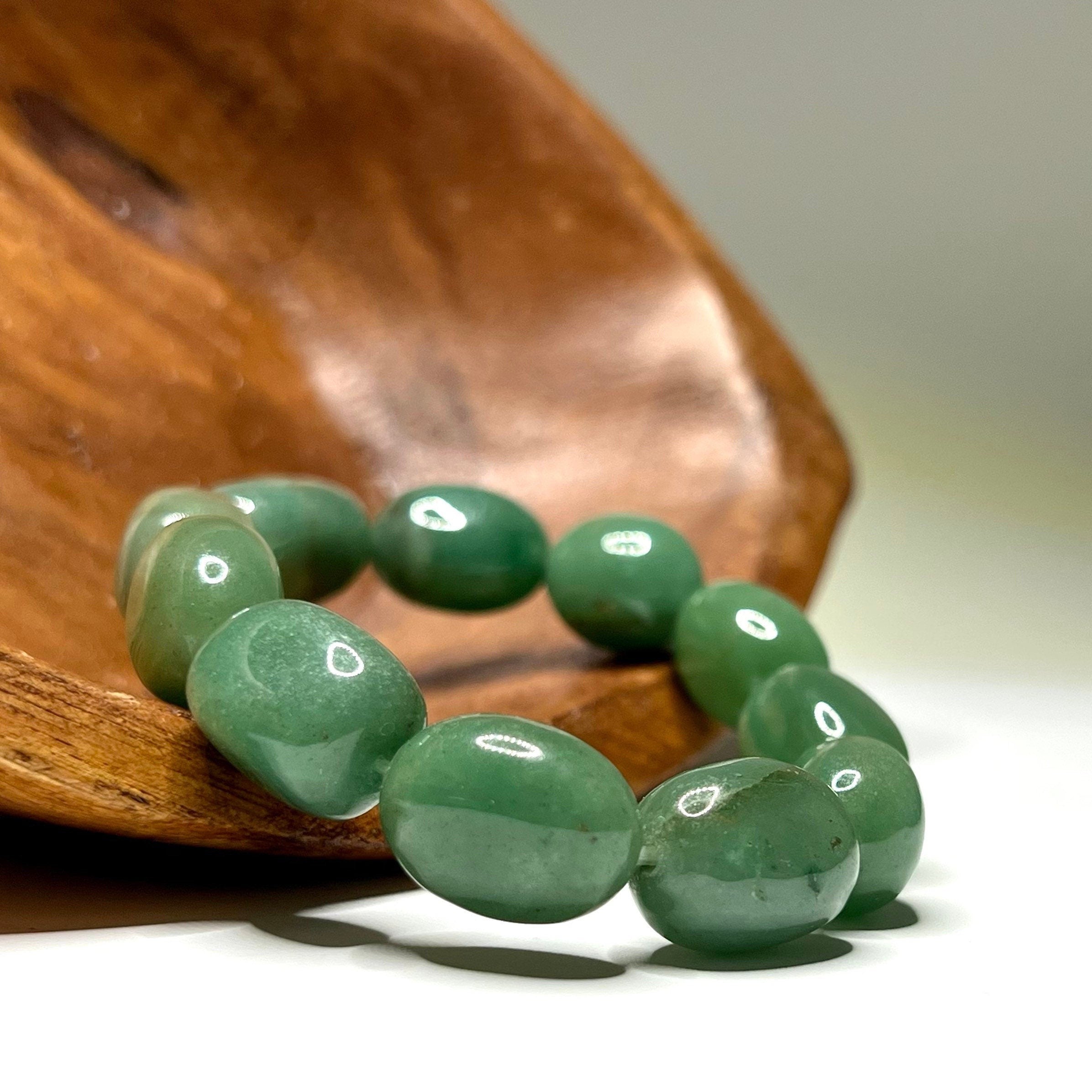 Green Aventurine Crystal Bracelet, Jelly Bean Gemstone Beaded Bracelet