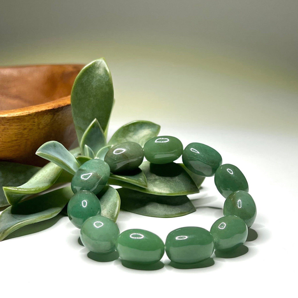 Green Aventurine Crystal Bracelet, Jelly Bean Gemstone Beaded Bracelet