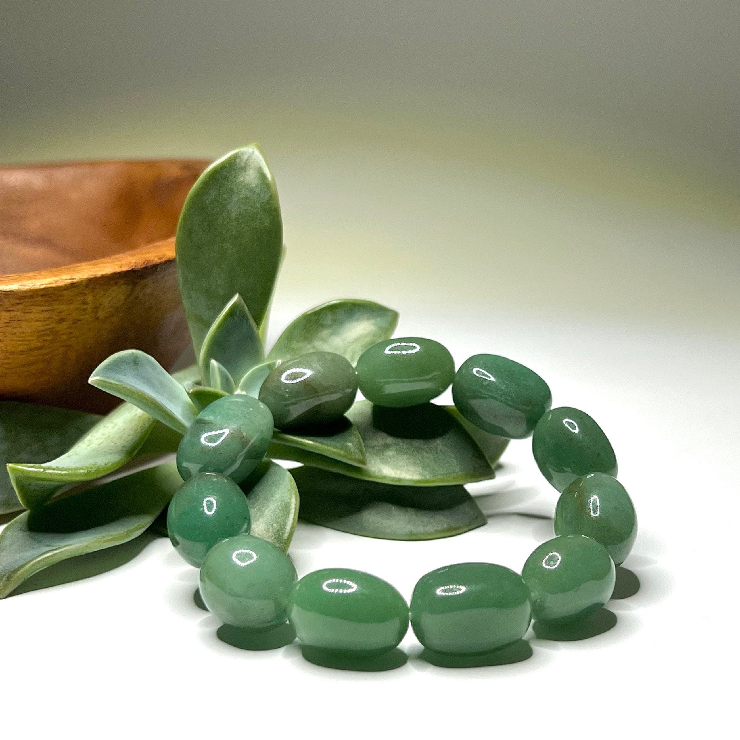 Green Aventurine Crystal Bracelet, Jelly Bean Gemstone Beaded Bracelet