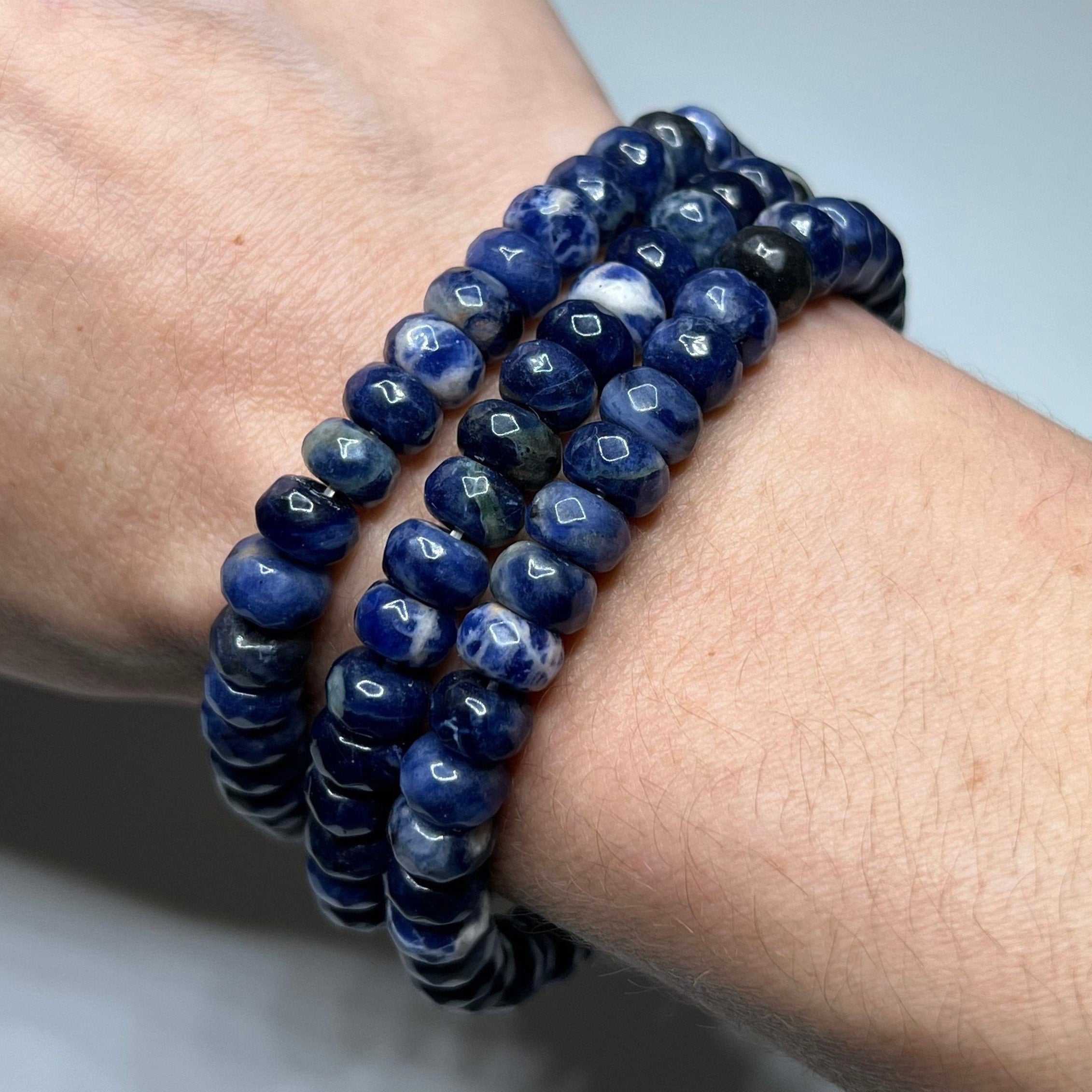 Sodalite Crystal Bracelet, Handmade Gemstone Faceted Bead Bracelet