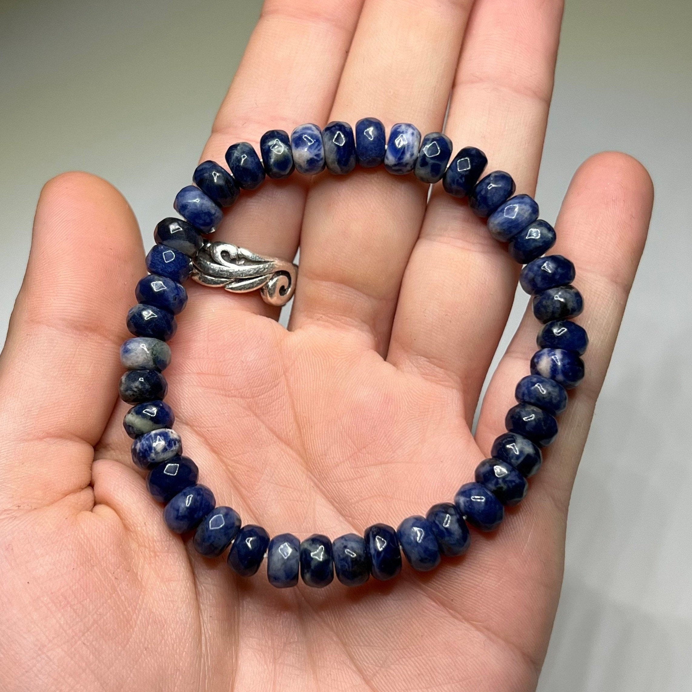 Sodalite Crystal Bracelet, Handmade Gemstone Faceted Bead Bracelet
